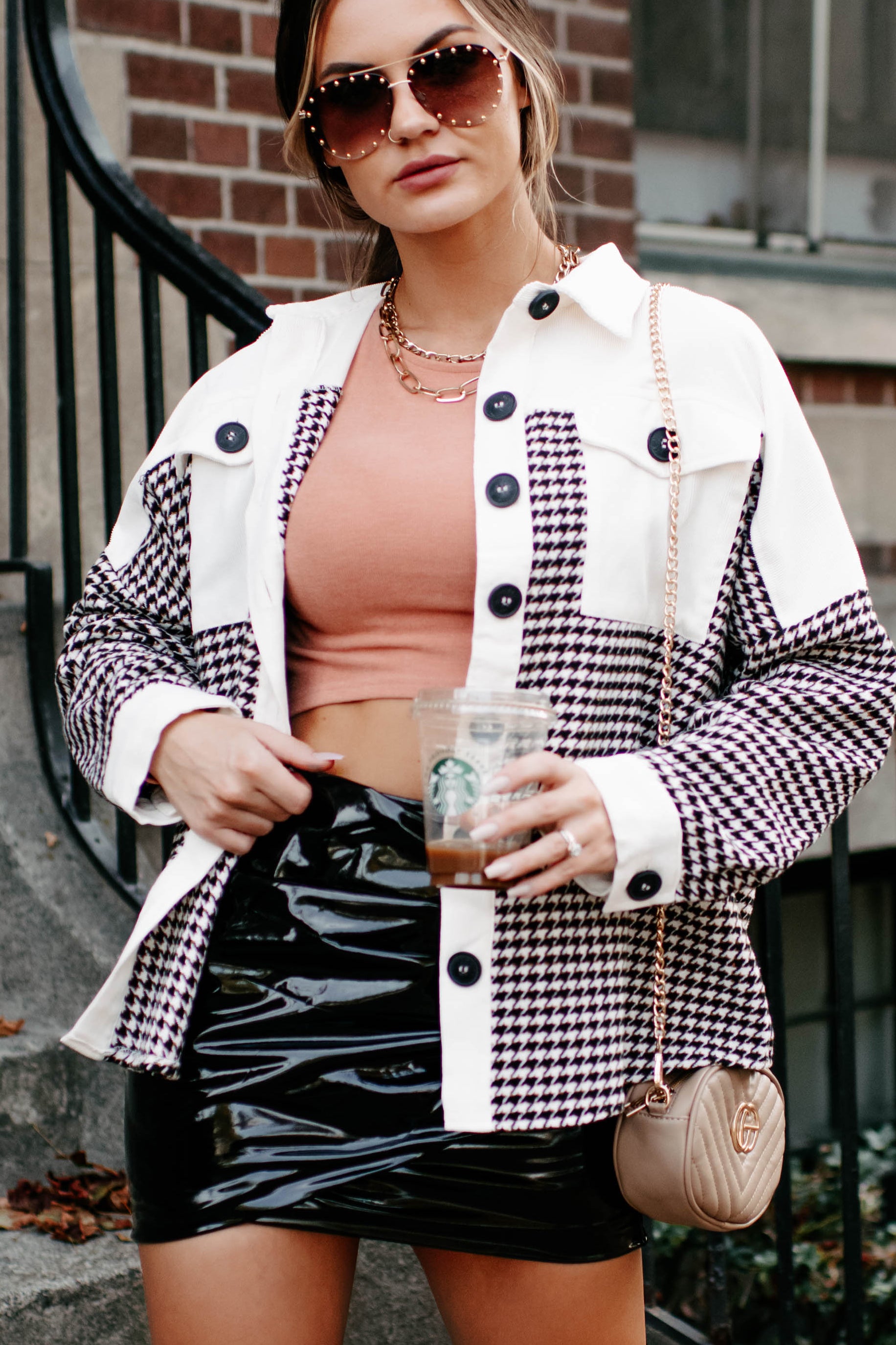 Say Anything Houndstooth Shacket (Cream Mix)-The Formal Wear