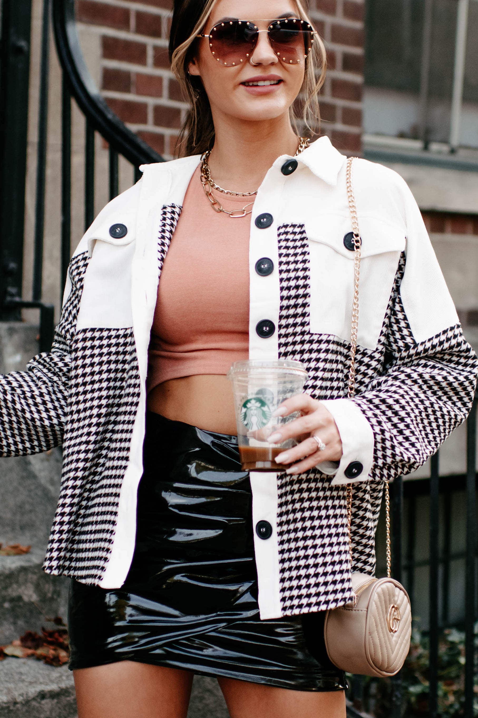 Say Anything Houndstooth Shacket (Cream Mix)-The Formal Wear