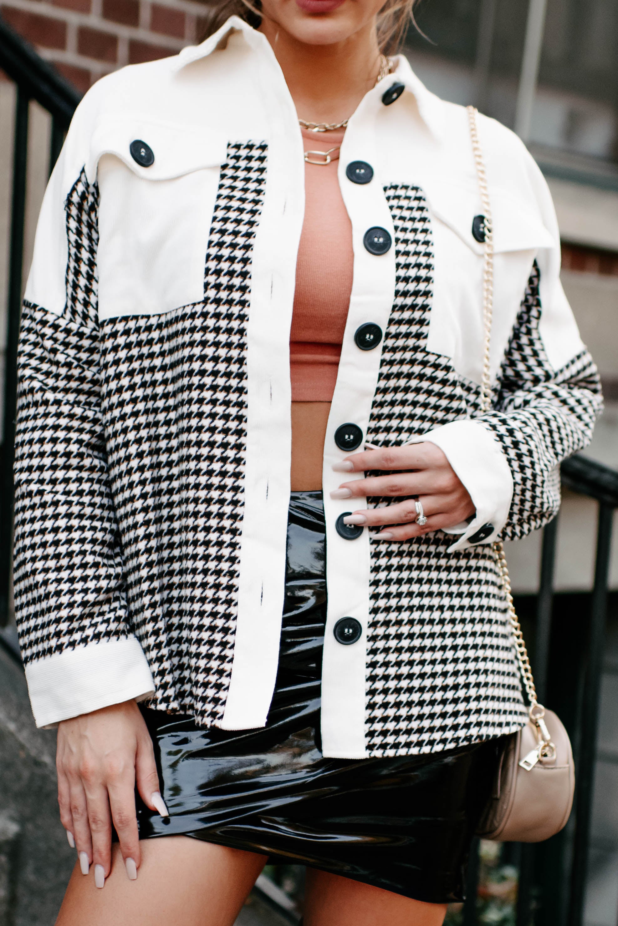 Say Anything Houndstooth Shacket (Cream Mix)-The Formal Wear