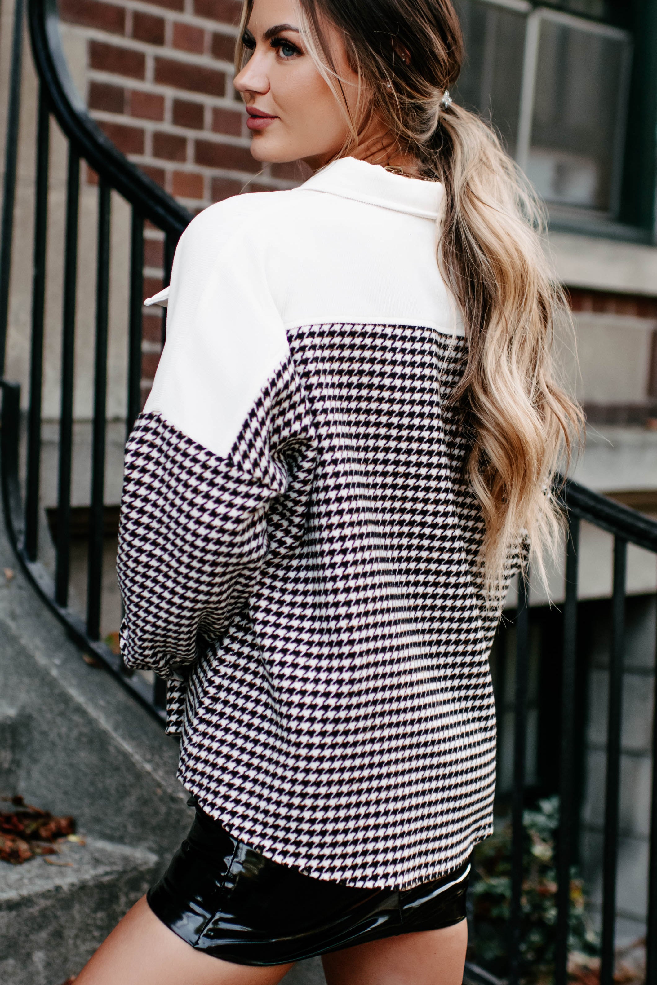 Say Anything Houndstooth Shacket (Cream Mix)-The Formal Wear