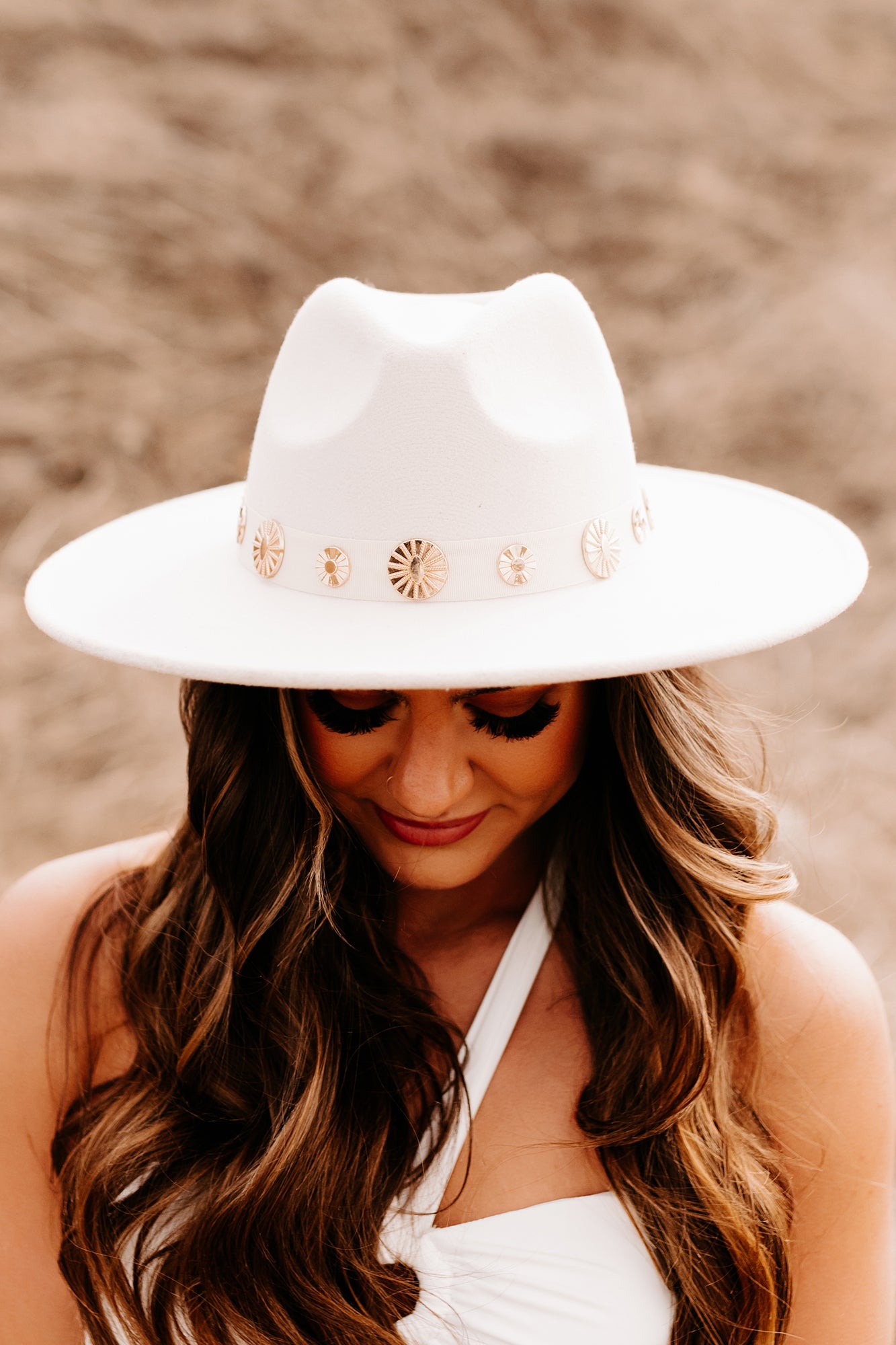 At A Crossroads Coin Disc Wide Brim Hat (Ivory)-The Formal Wear