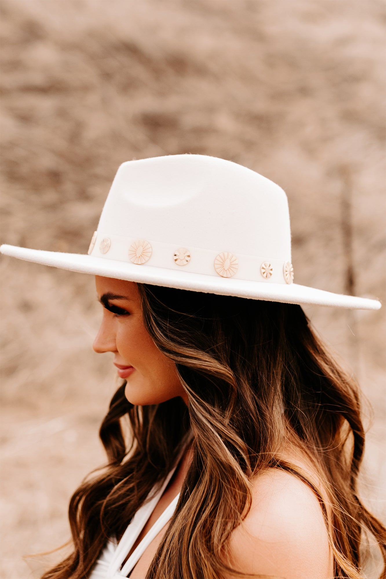 At A Crossroads Coin Disc Wide Brim Hat (Ivory)-The Formal Wear