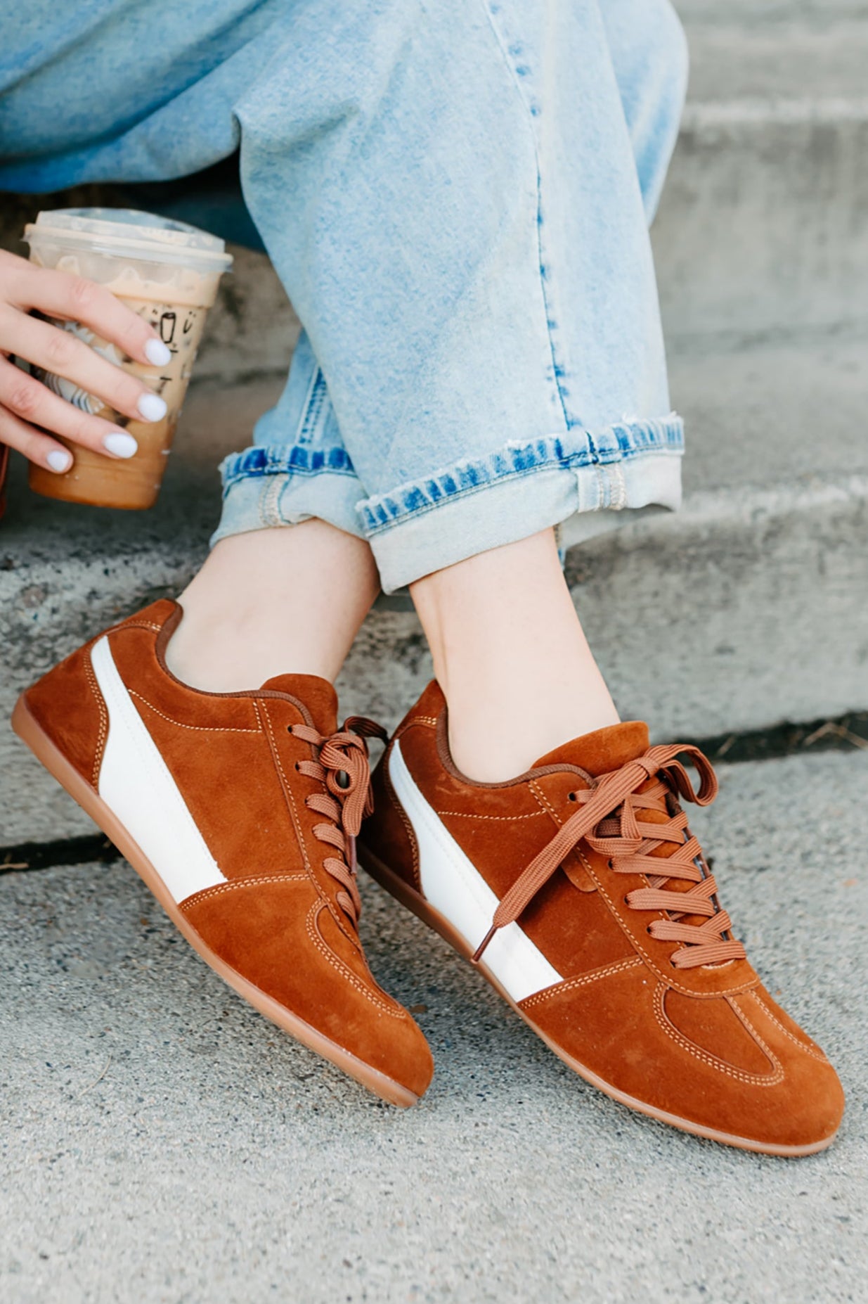 Endurance Edge Lace-Up Faux Suede Sneakers (Brown)-The Formal Wear