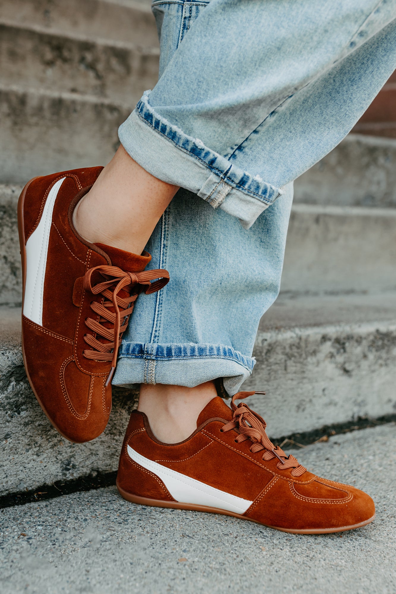 Endurance Edge Lace-Up Faux Suede Sneakers (Brown)-The Formal Wear