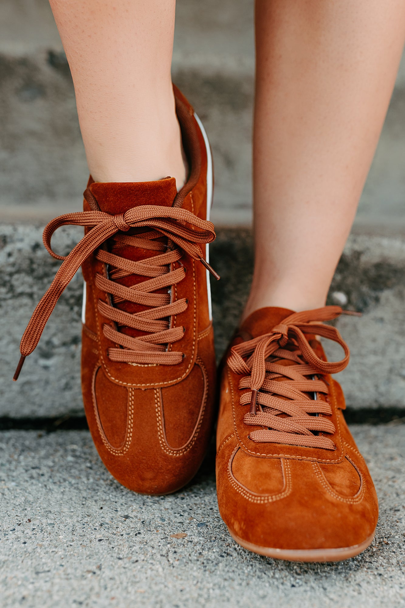 Endurance Edge Lace-Up Faux Suede Sneakers (Brown)-The Formal Wear