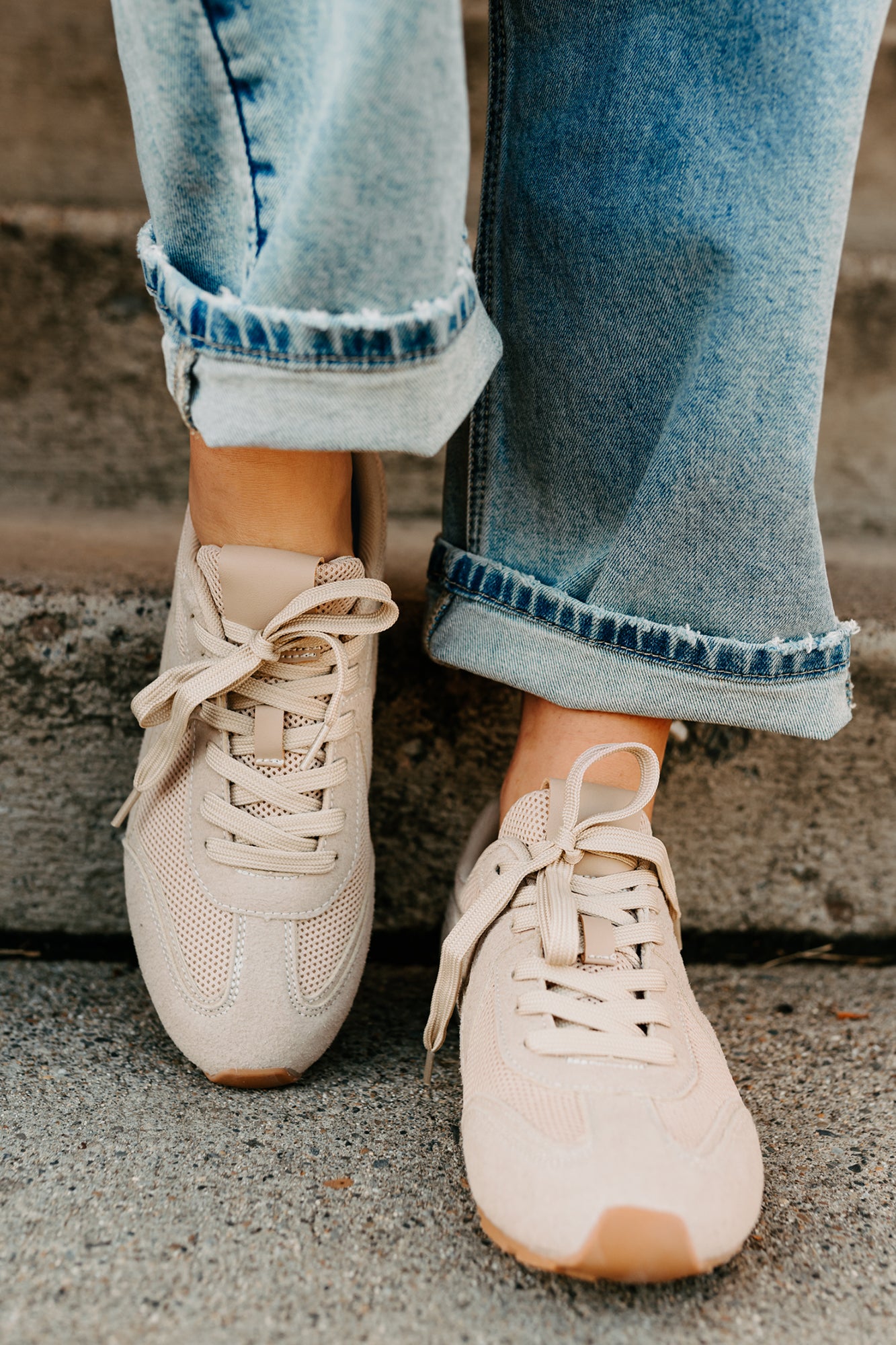 Chase The Wins Lace-Up Mesh Sneakers (Taupe)-The Formal Wear