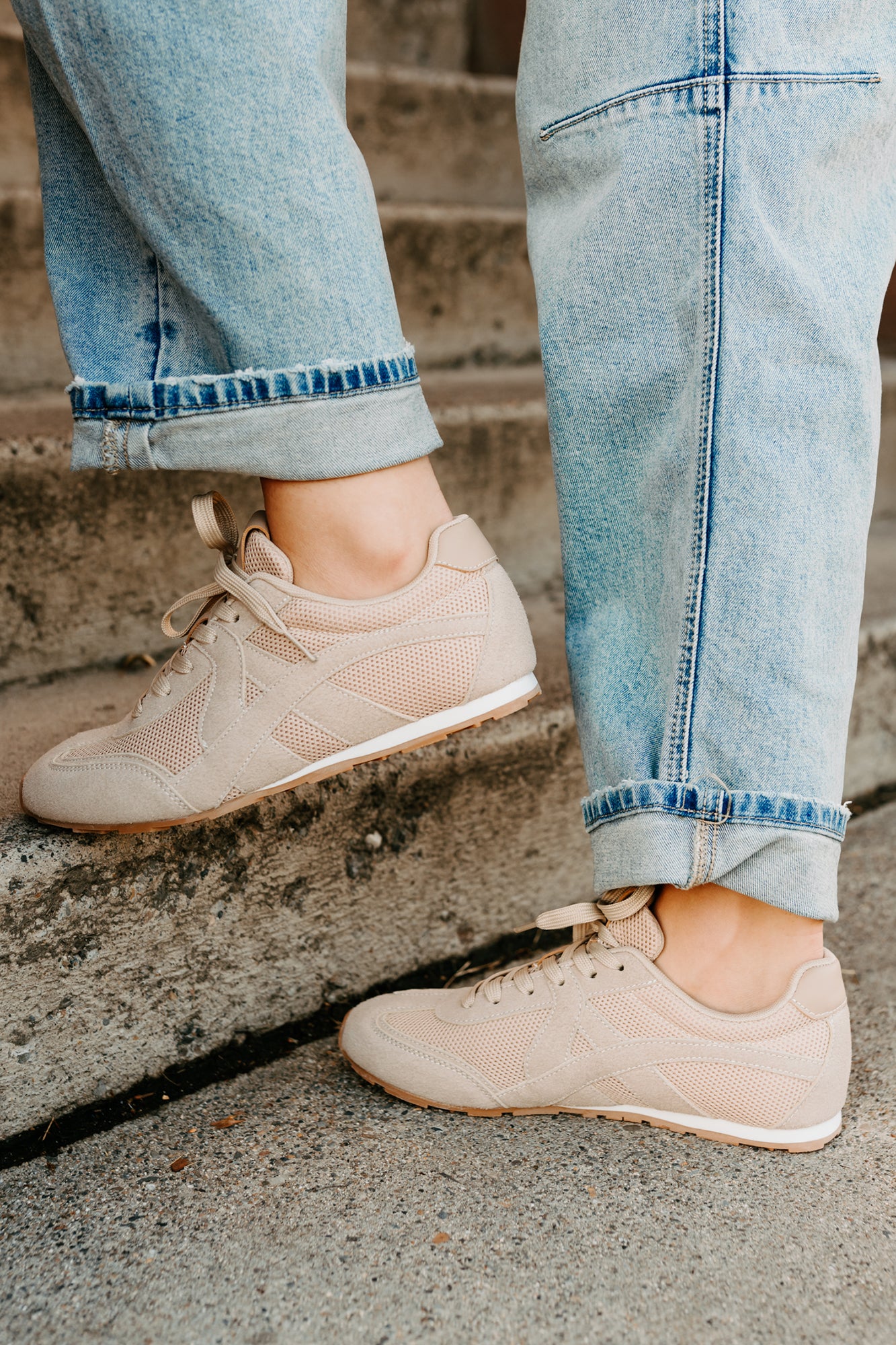 Chase The Wins Lace-Up Mesh Sneakers (Taupe)-The Formal Wear
