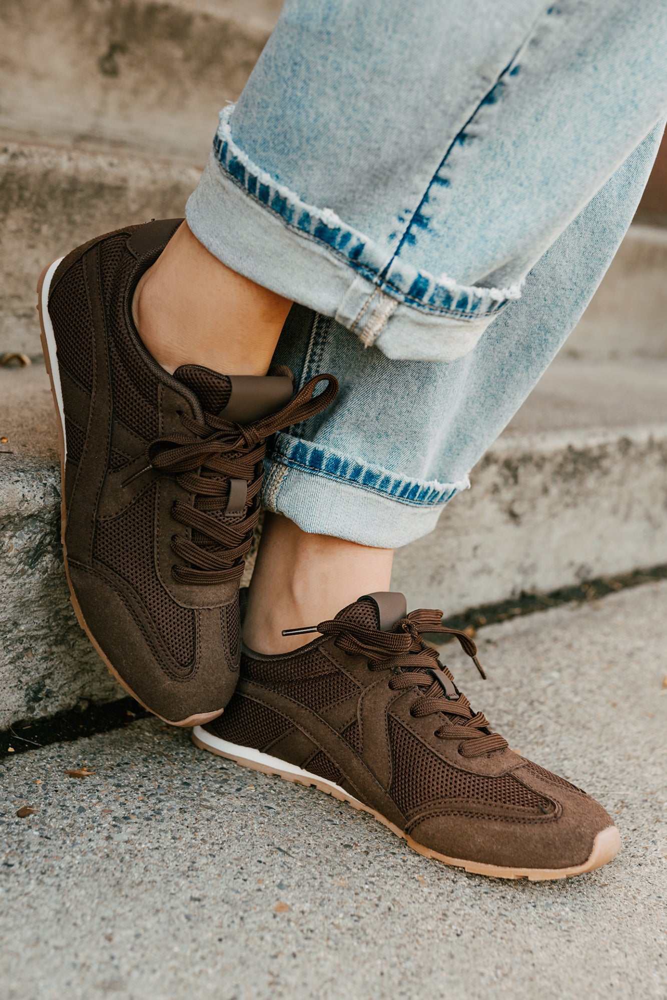 Chase The Wins Lace-Up Mesh Sneakers (Coffee)-The Formal Wear