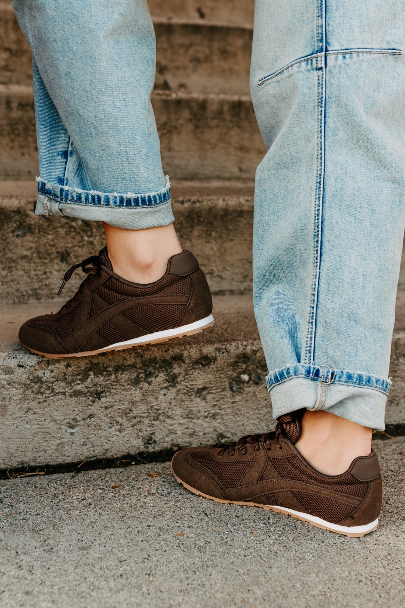 Chase The Wins Lace-Up Mesh Sneakers (Coffee)-The Formal Wear