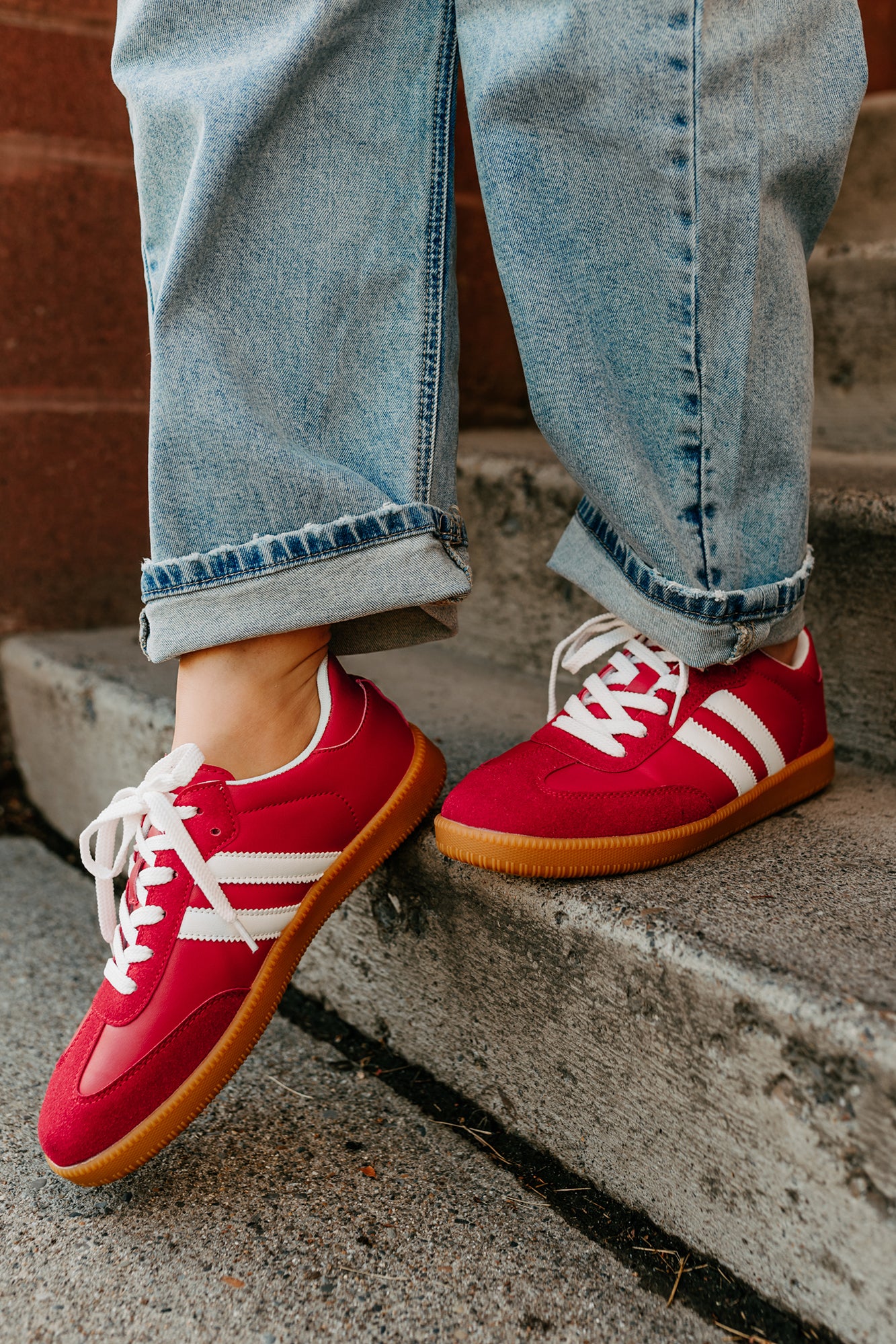 Vibes In Motion Lace-Up Platform Sneakers (Red)-The Formal Wear