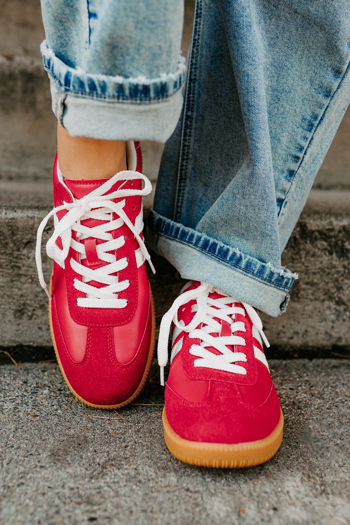 Vibes In Motion Lace-Up Platform Sneakers (Red)-The Formal Wear