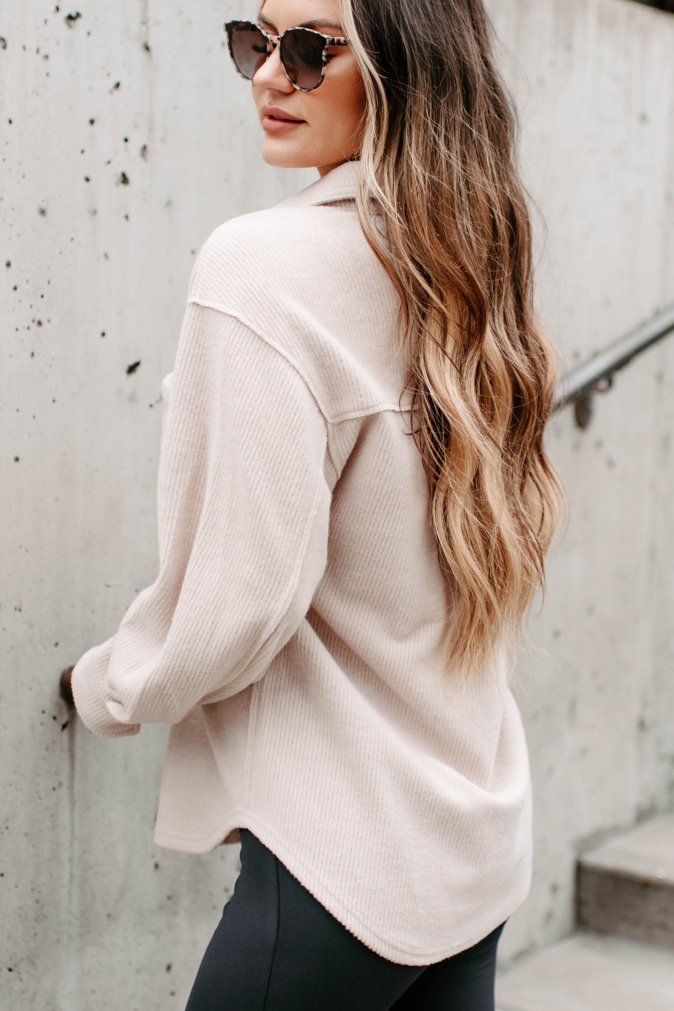 Brilliant Basic Ribbed Fleece Shacket (Beige)-The Formal Wear