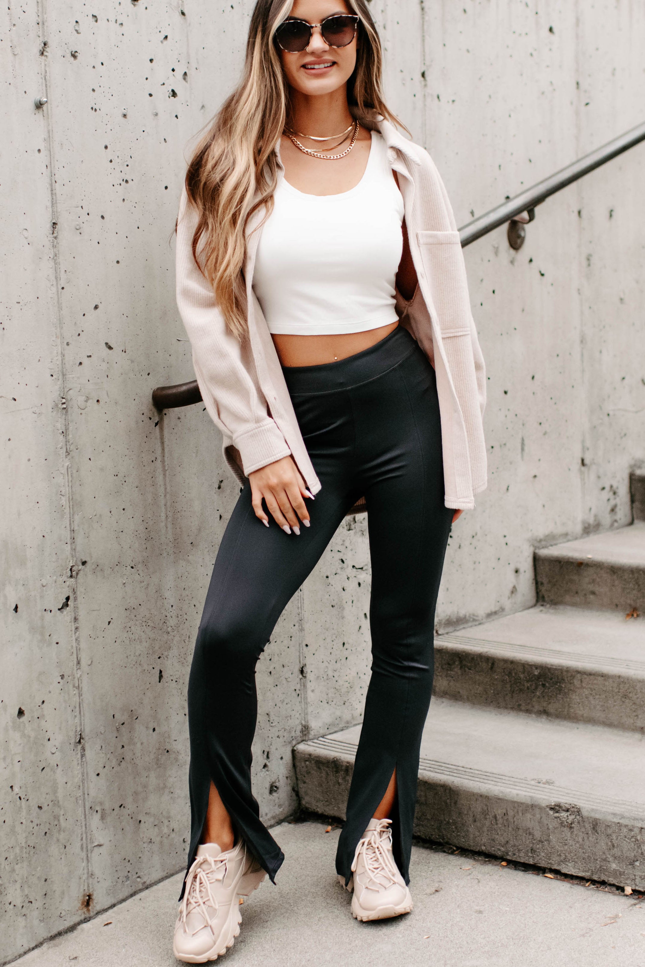 Brilliant Basic Ribbed Fleece Shacket (Beige)-The Formal Wear