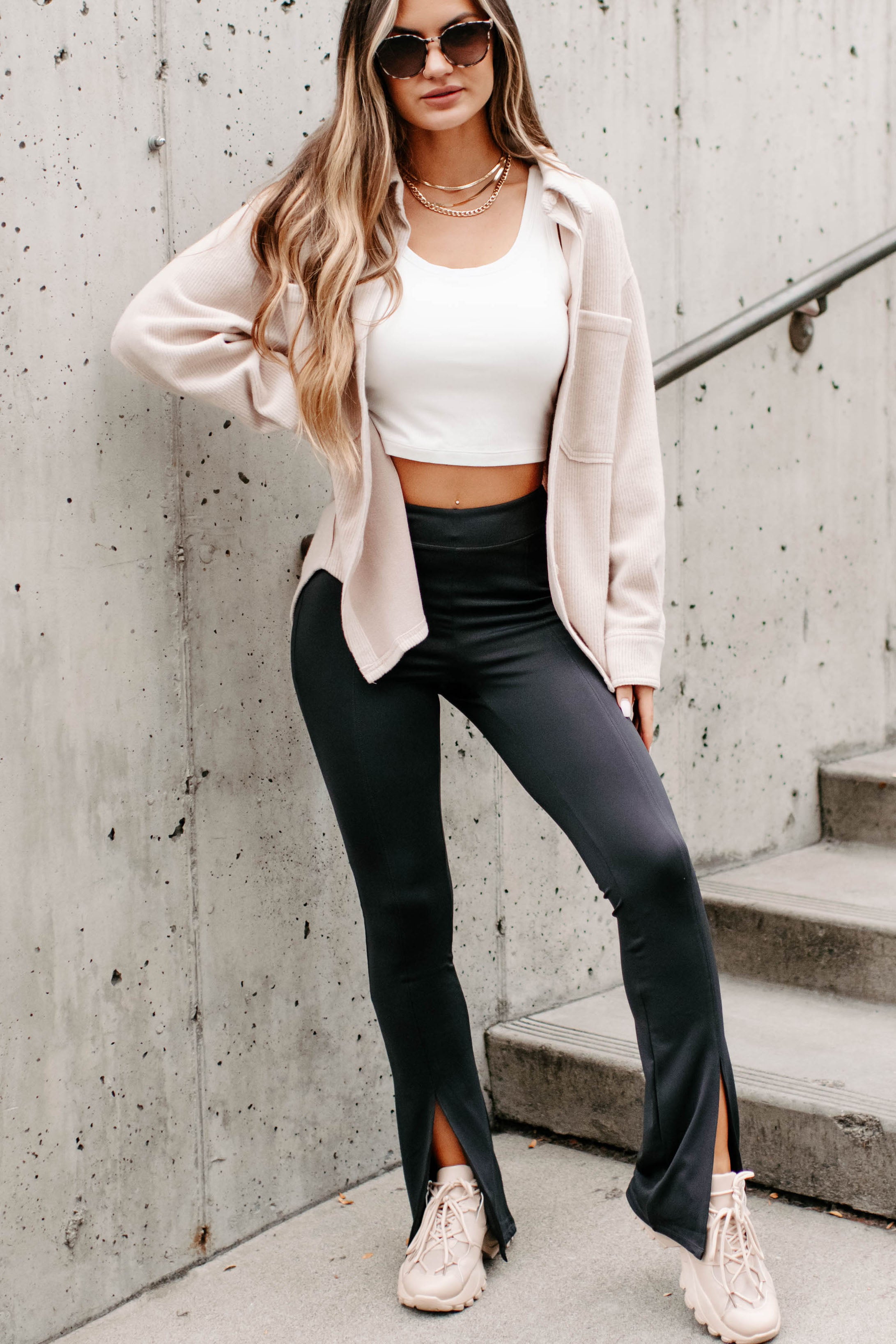 Brilliant Basic Ribbed Fleece Shacket (Beige)-The Formal Wear