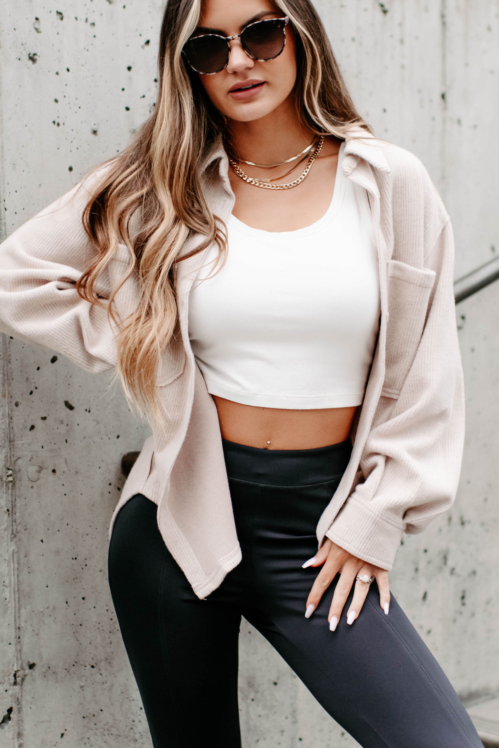 Brilliant Basic Ribbed Fleece Shacket (Beige)-The Formal Wear