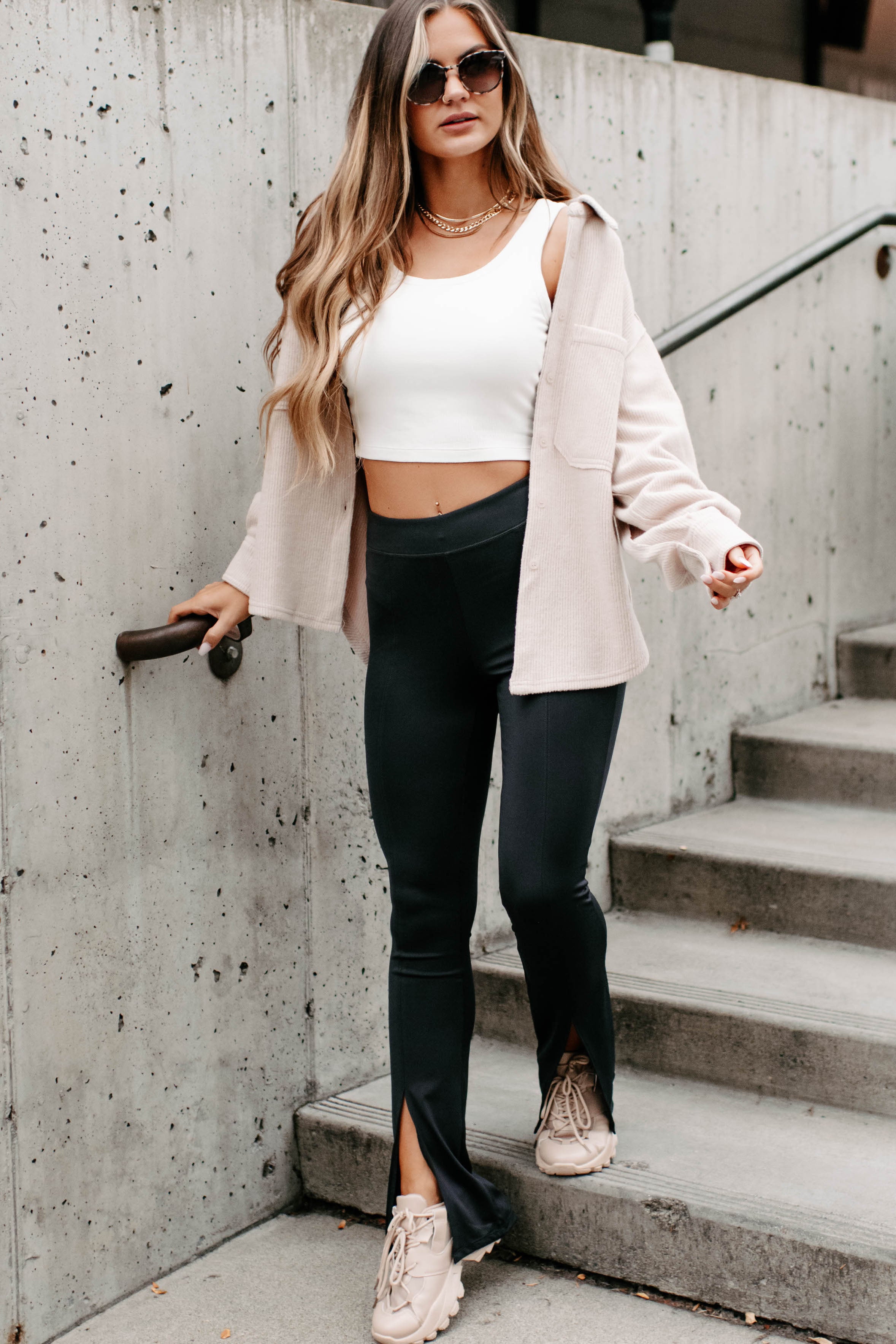 Brilliant Basic Ribbed Fleece Shacket (Beige)-The Formal Wear