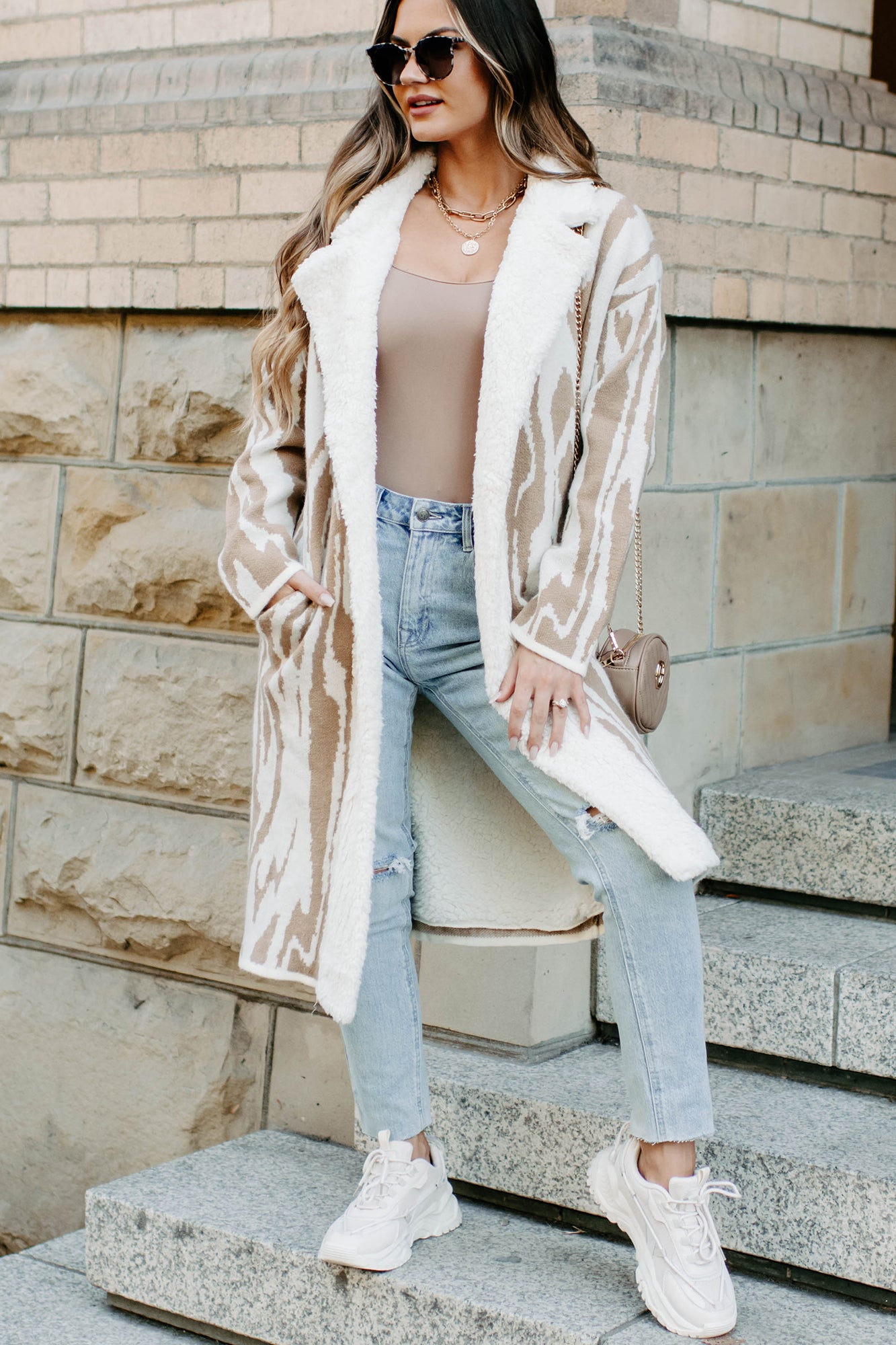 Deep In My Thoughts Sherpa Lined Cardigan (Cream/Tan)-The Formal Wear