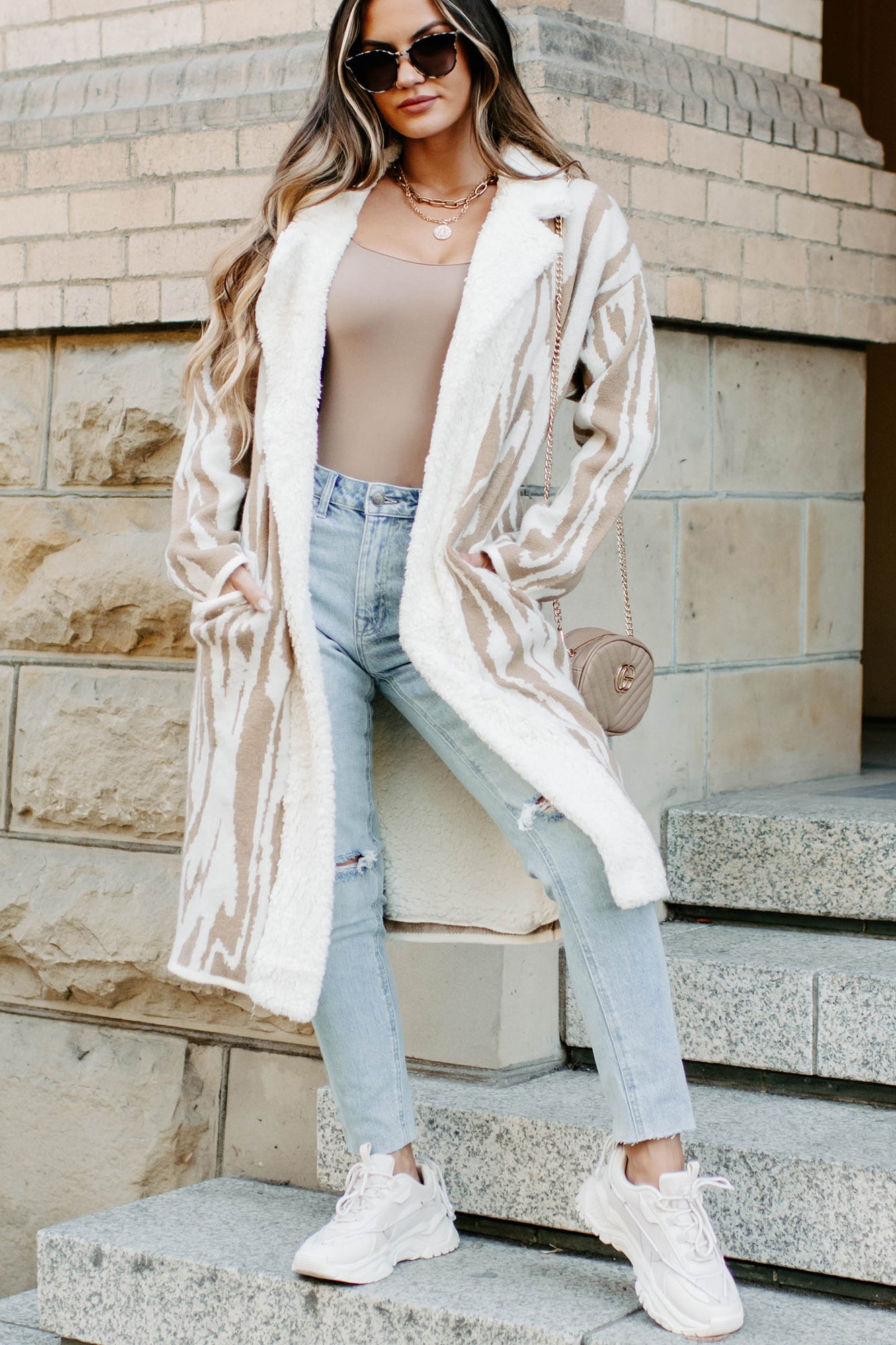 Deep In My Thoughts Sherpa Lined Cardigan (Cream/Tan)-The Formal Wear