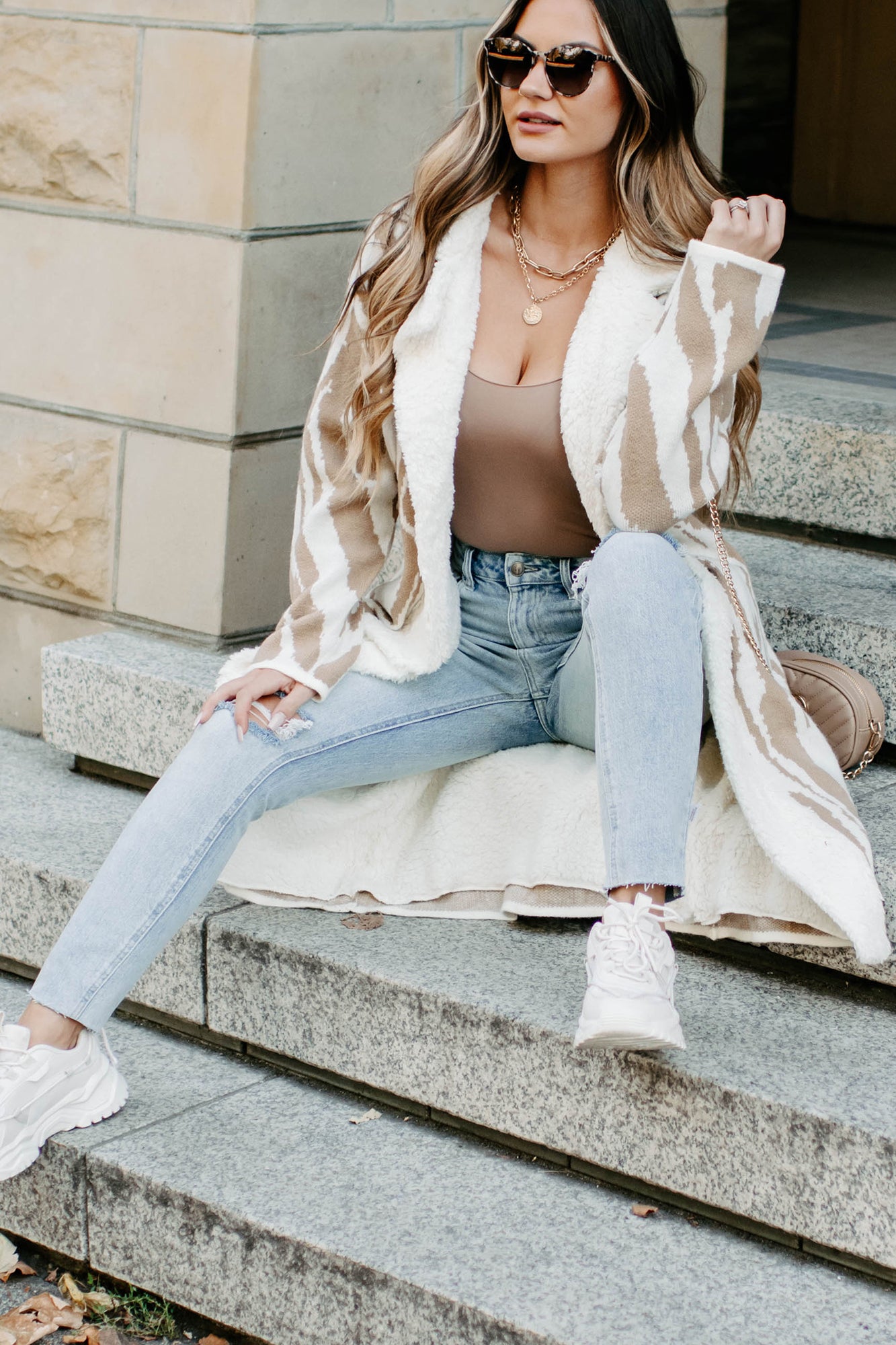 Deep In My Thoughts Sherpa Lined Cardigan (Cream/Tan)-The Formal Wear