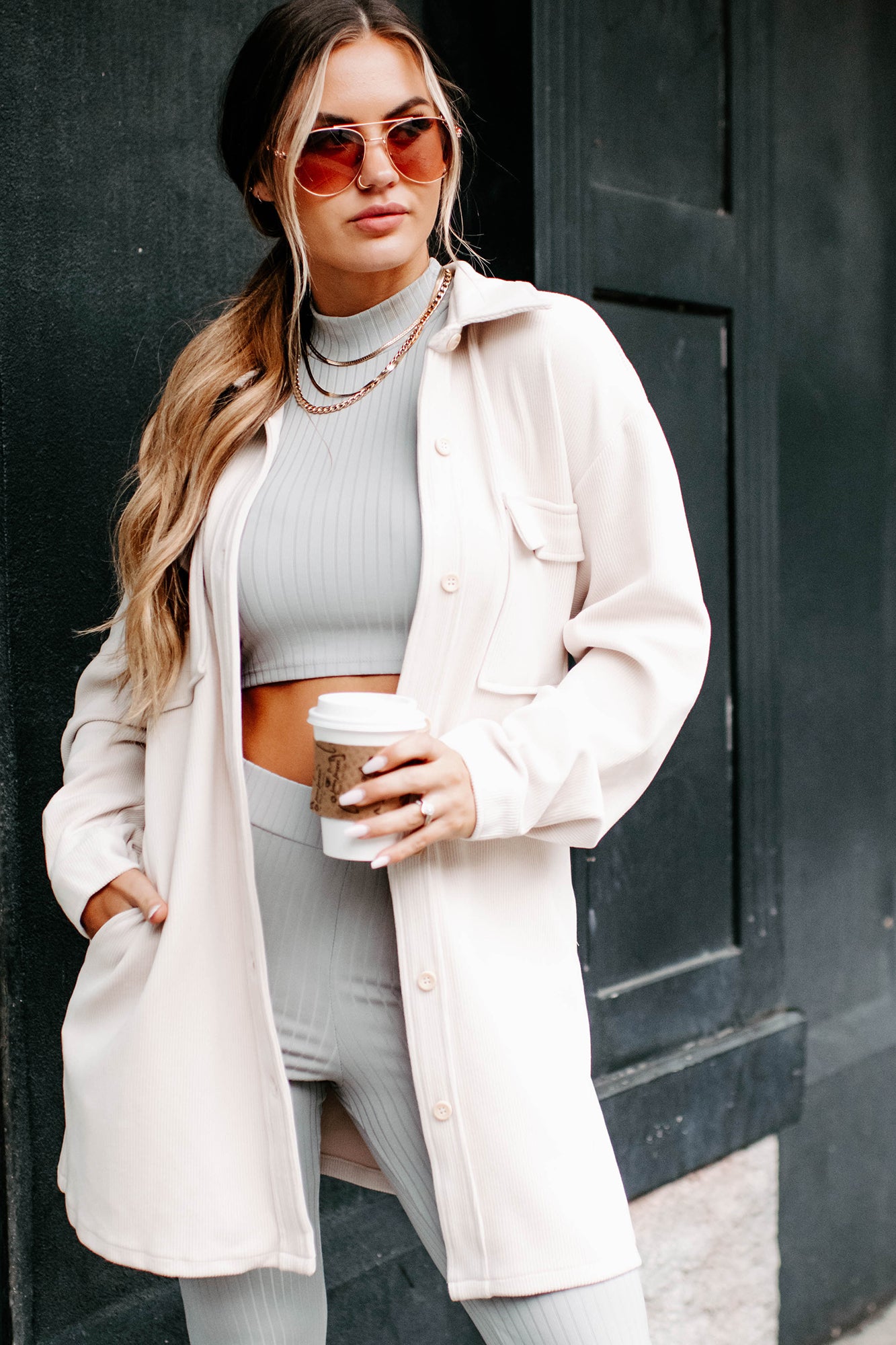 No Wrong Answers Longline Belted Corduroy Shacket (Cream)-The Formal Wear