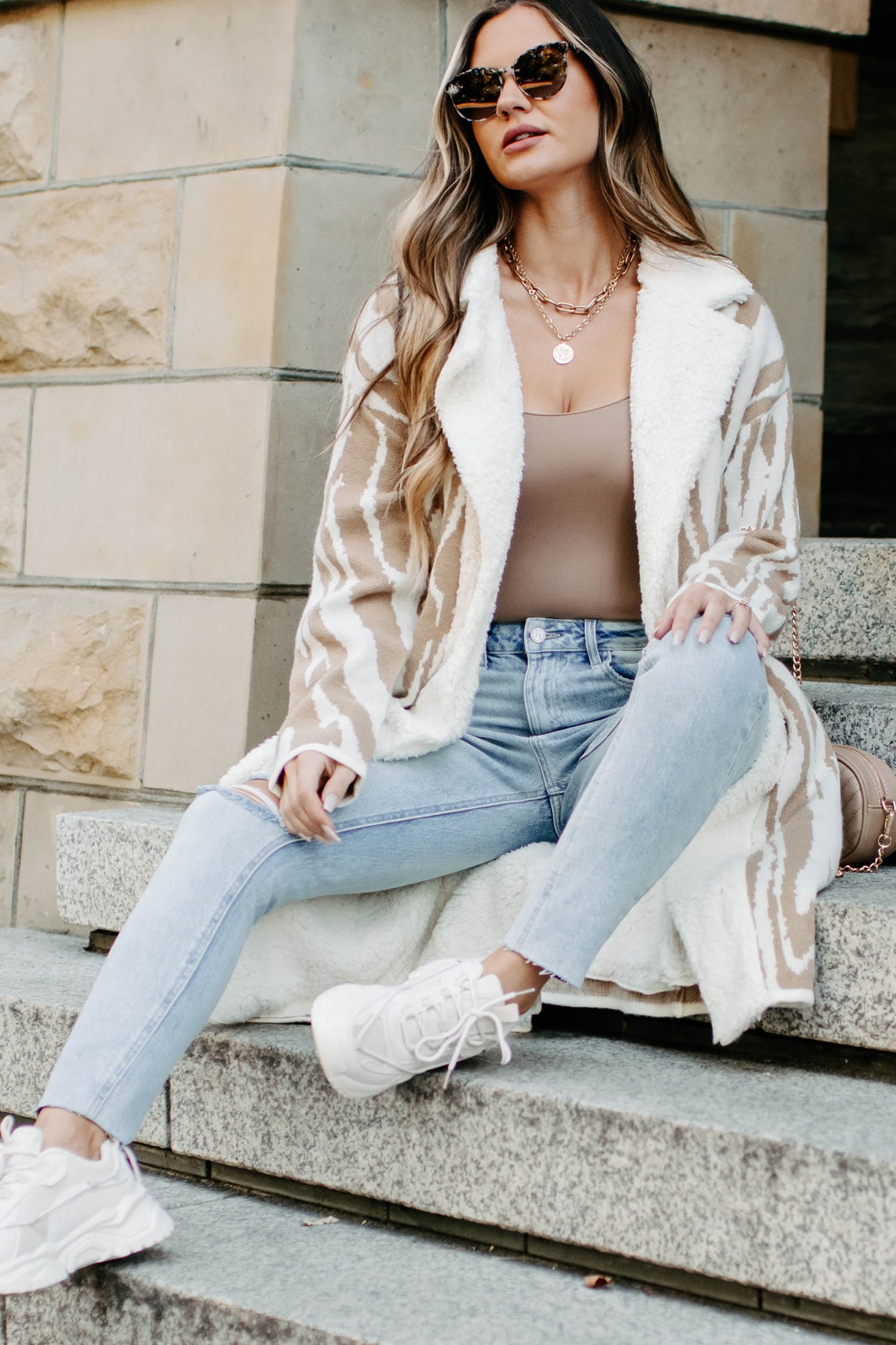 Deep In My Thoughts Sherpa Lined Cardigan (Cream/Tan)-The Formal Wear