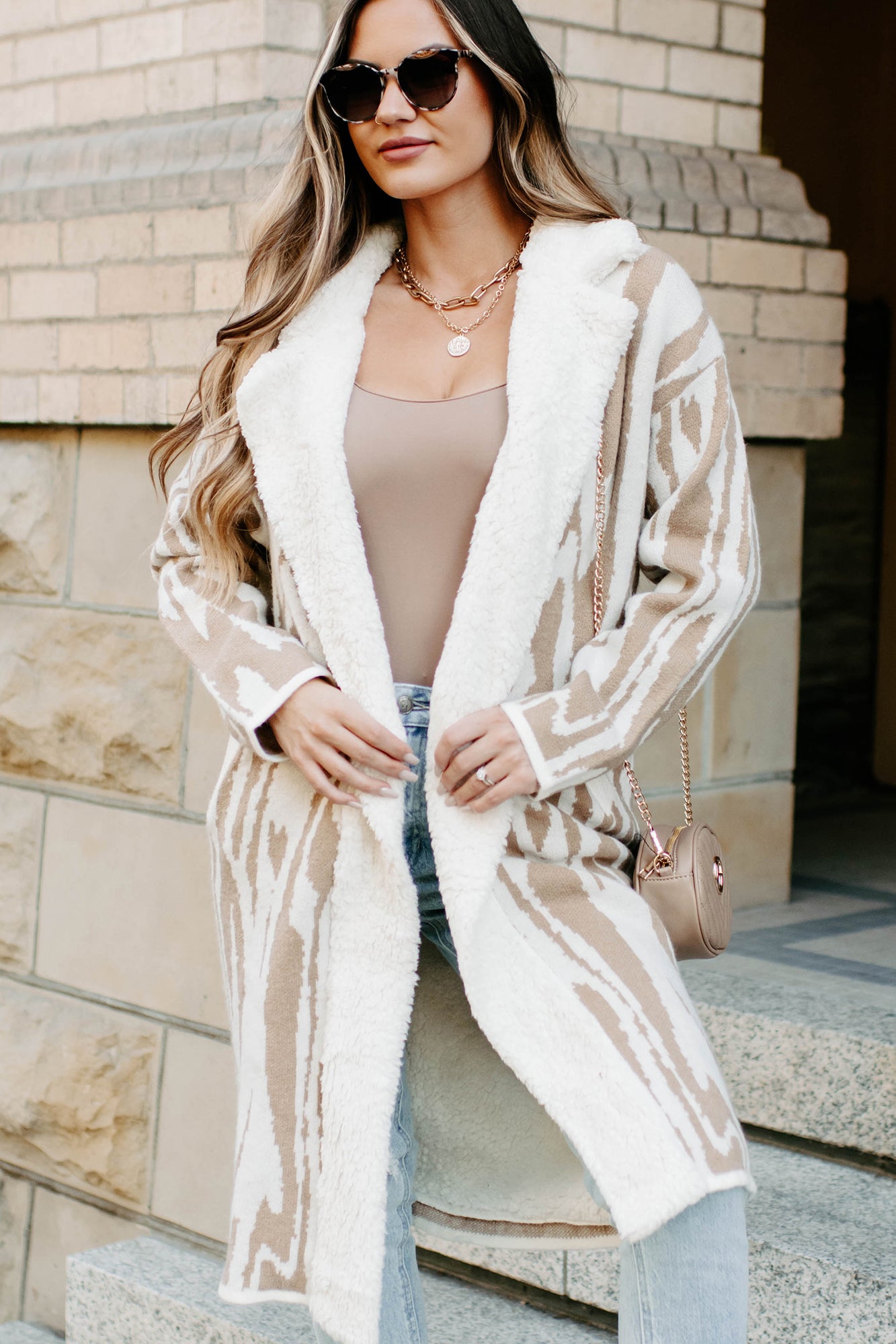 Deep In My Thoughts Sherpa Lined Cardigan (Cream/Tan)-The Formal Wear