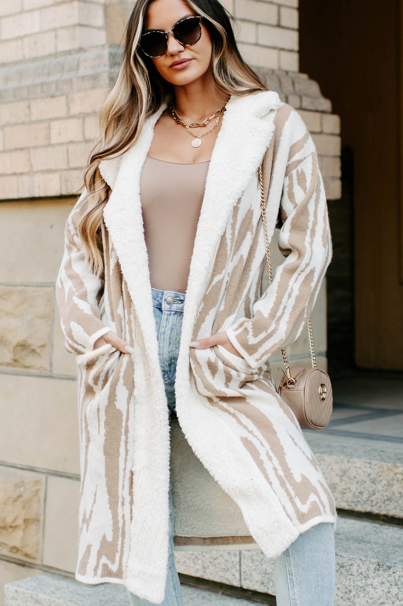 Deep In My Thoughts Sherpa Lined Cardigan (Cream/Tan)-The Formal Wear
