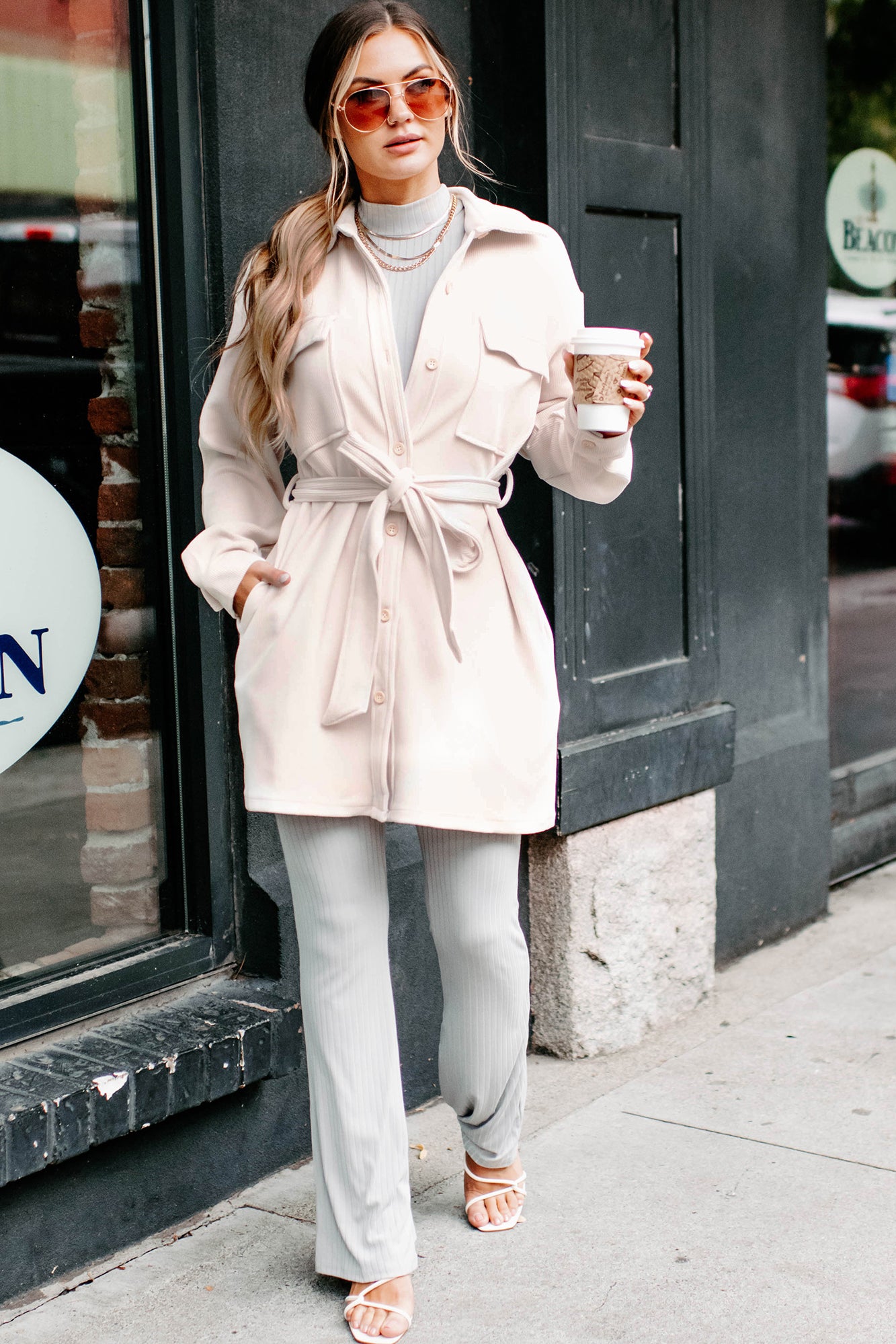 No Wrong Answers Longline Belted Corduroy Shacket (Cream)-The Formal Wear