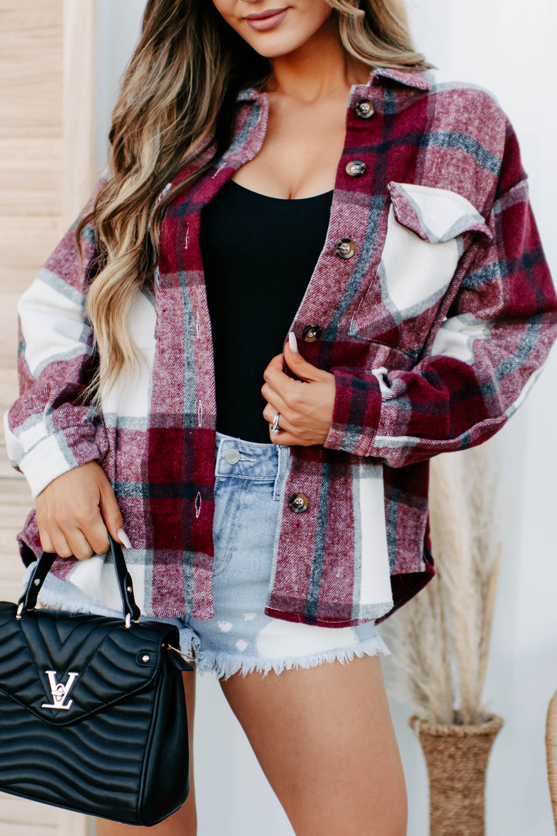 Short On Patience Plaid Shacket (Burgundy)-The Formal Wear