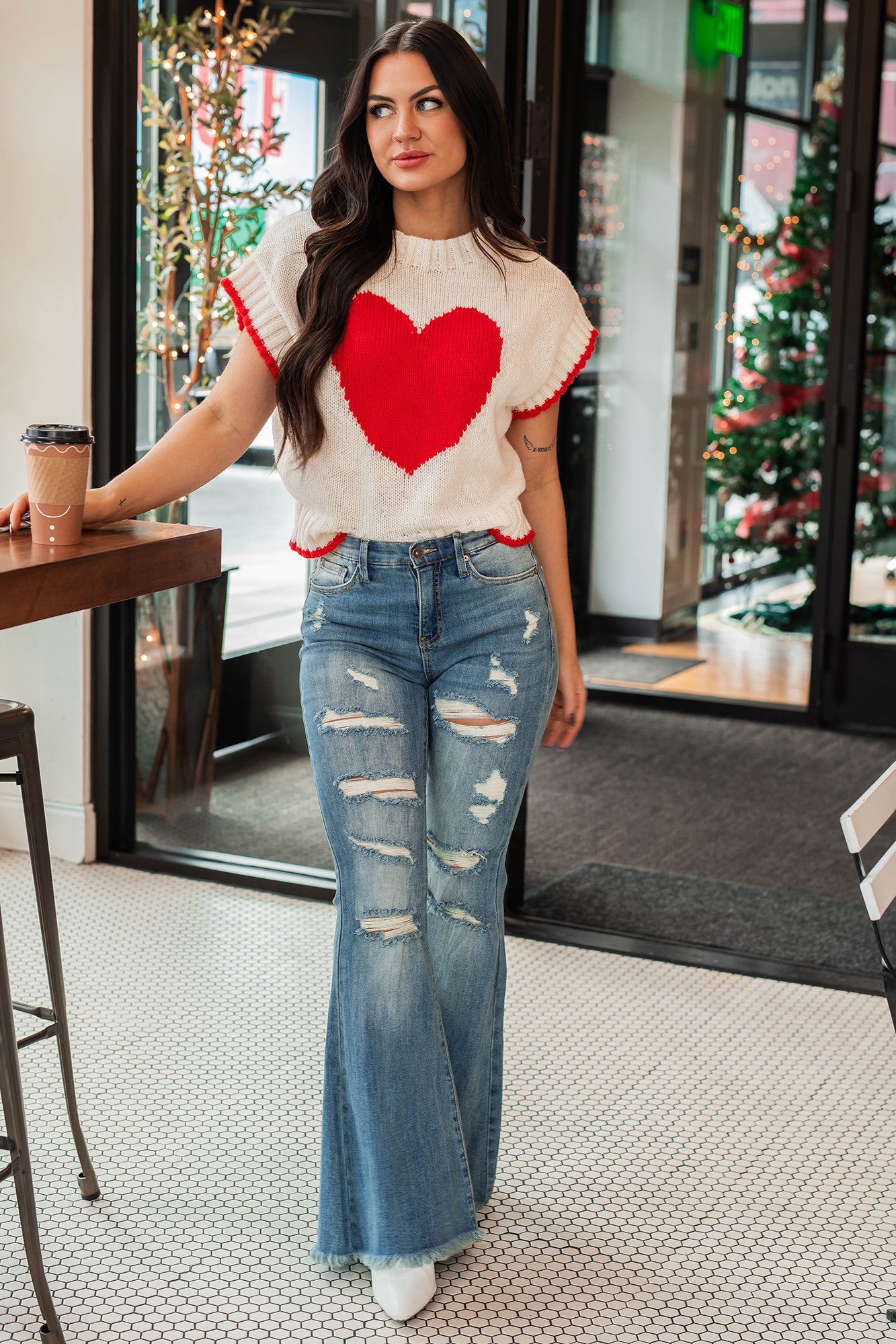 Zora Special A High Rise Distressed Tummy Control Flare Jeans (Medium)-The Formal Wear