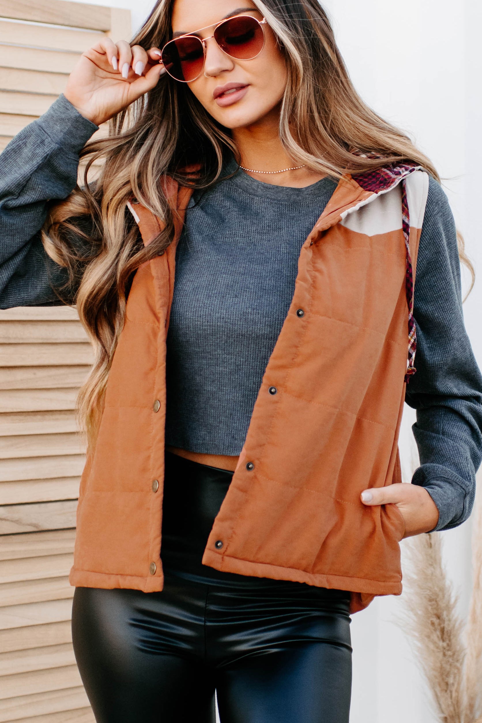 Put On Hold Hooded Vest (Orange Multi)-The Formal Wear