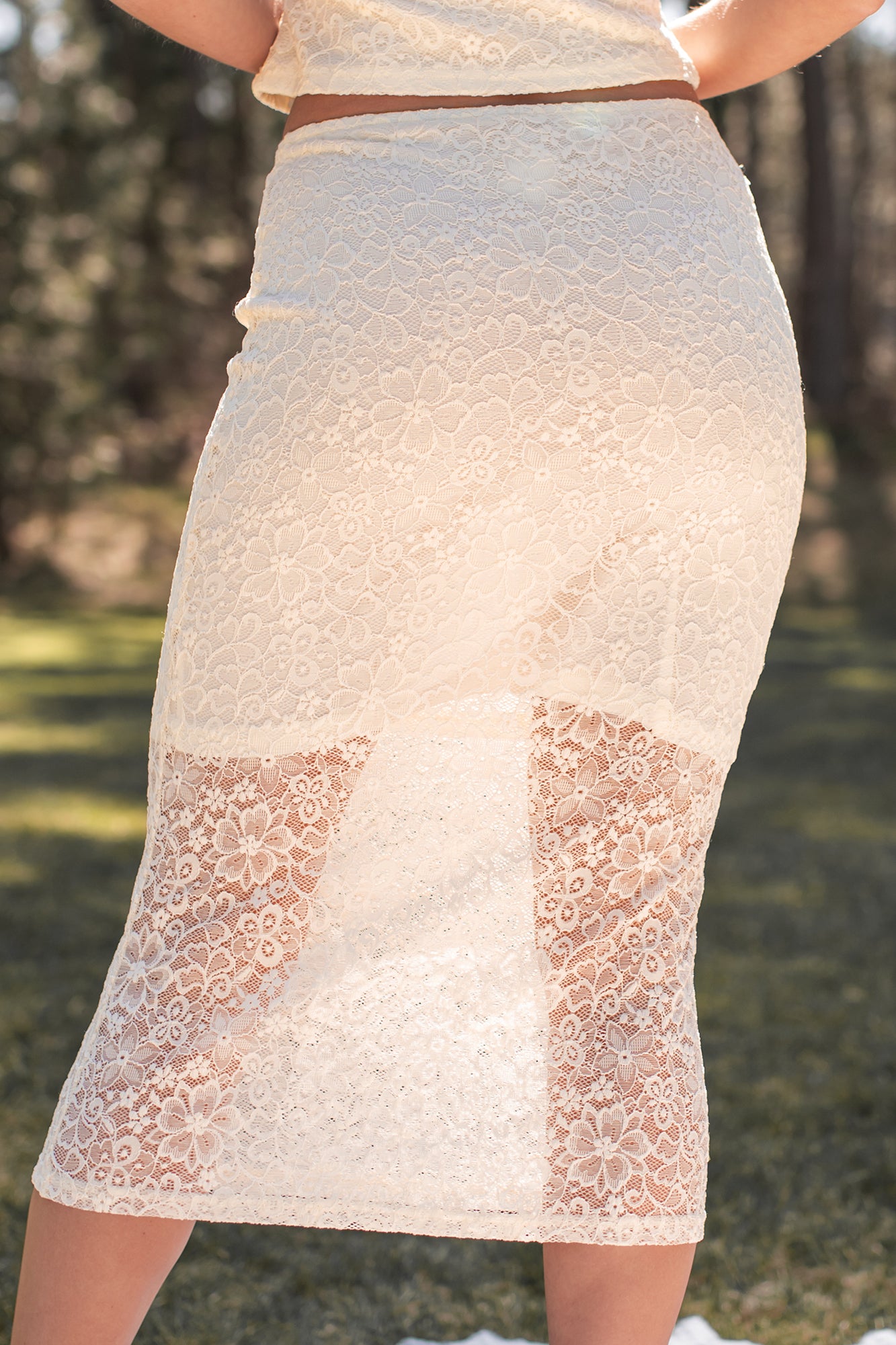 Sweet Eloquence Lace Midi Skirt (Cream)-The Formal Wear