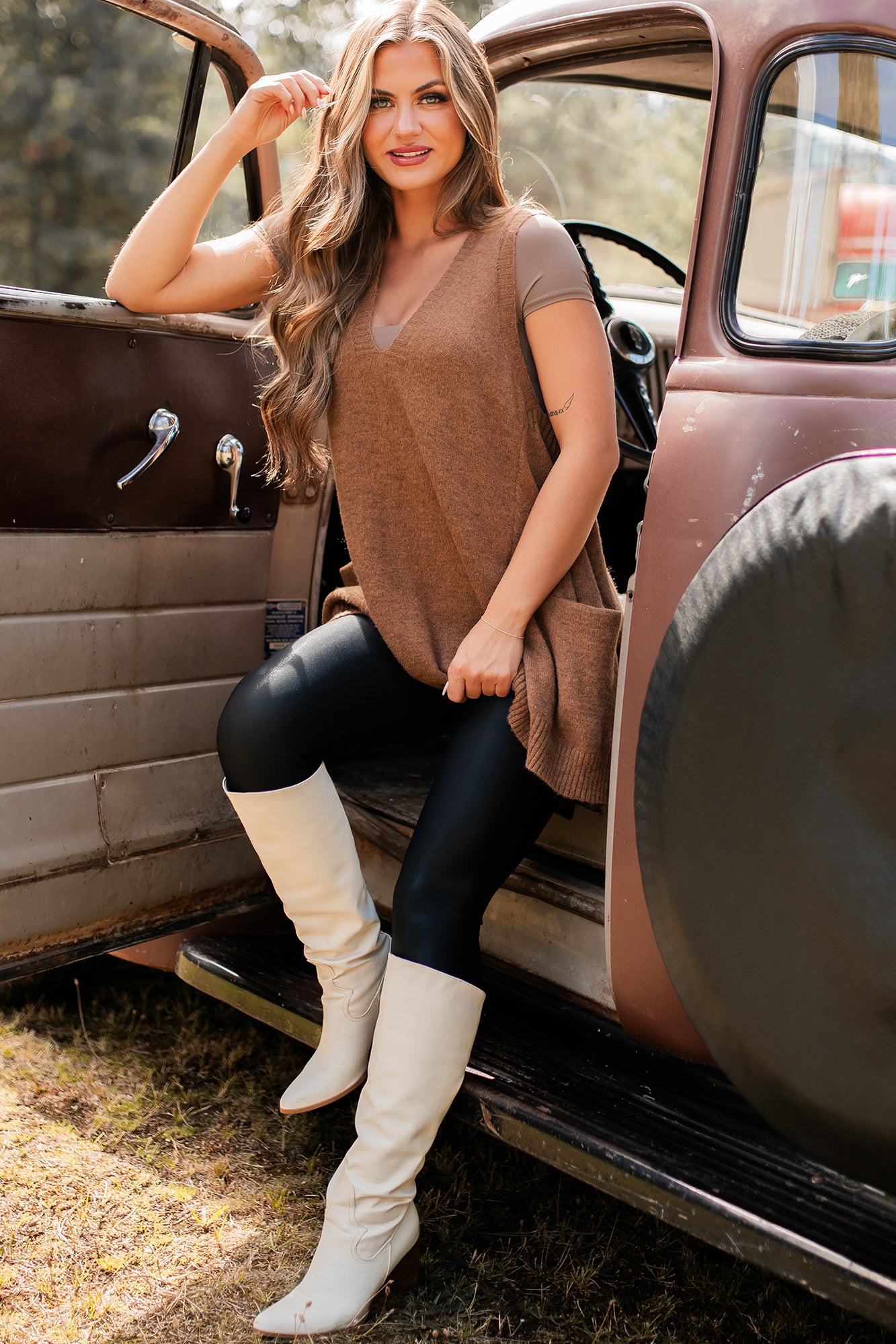 Catch Your Gaze Oversized Sweater Vest (Pecan)-The Formal Wear