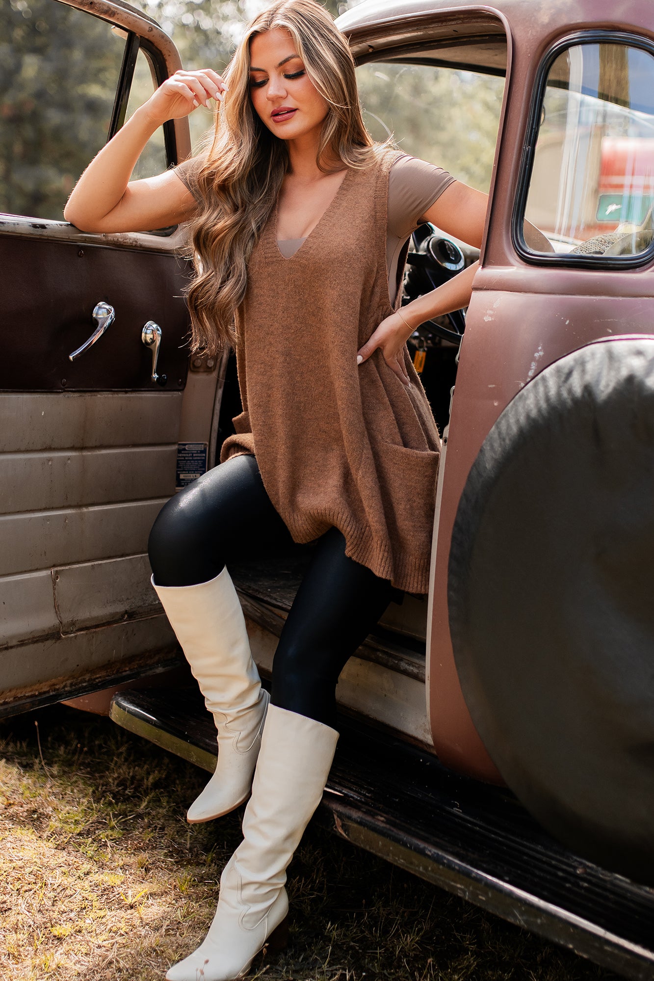 Catch Your Gaze Oversized Sweater Vest (Pecan)-The Formal Wear