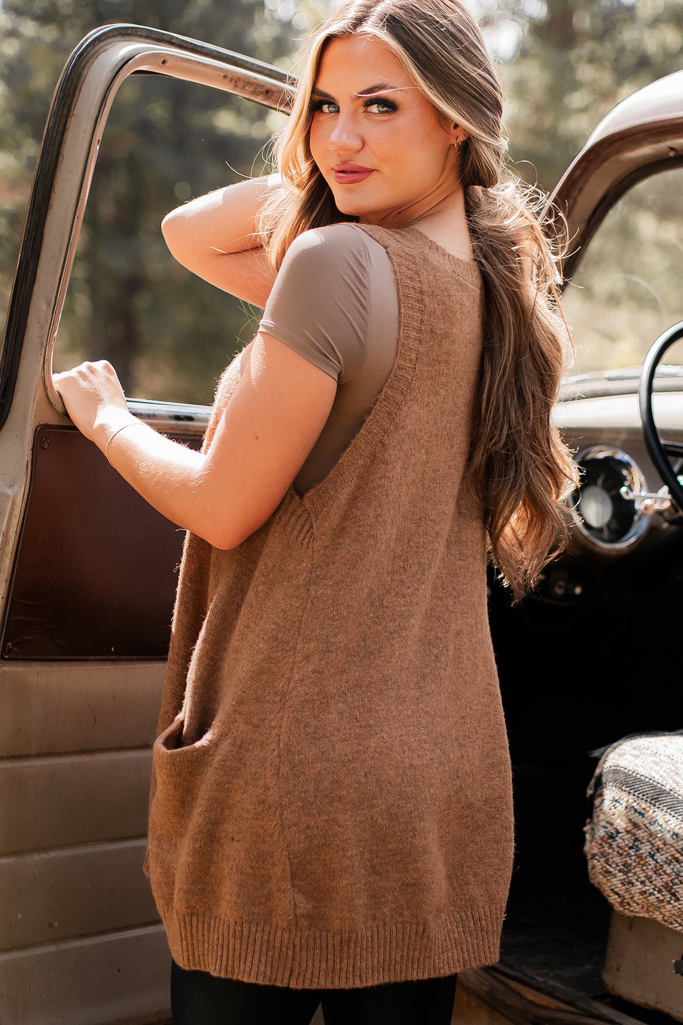 Catch Your Gaze Oversized Sweater Vest (Pecan)-The Formal Wear
