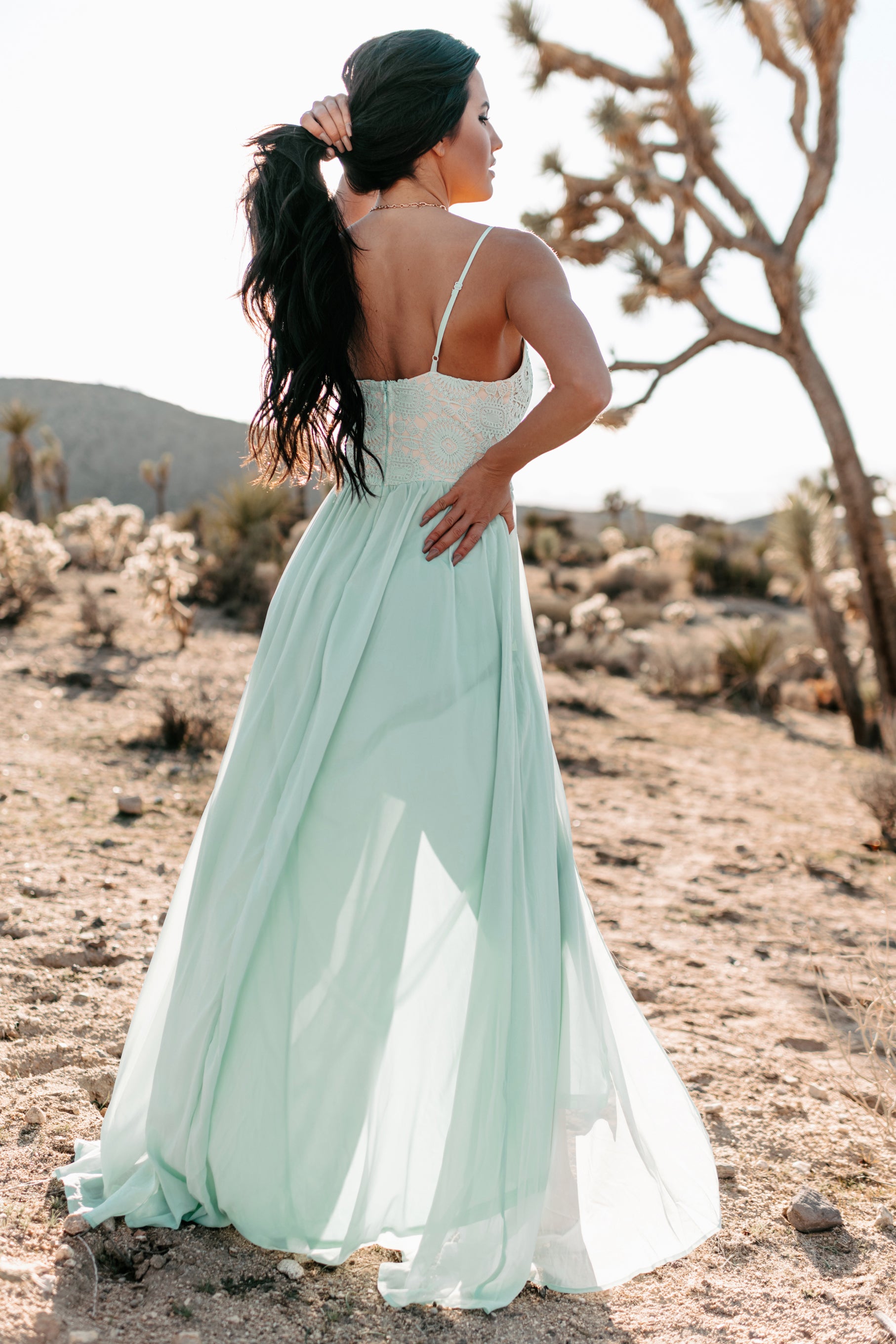 Night of Perfection Lace Chiffon Maxi Dress (Mint)-The Formal Wear