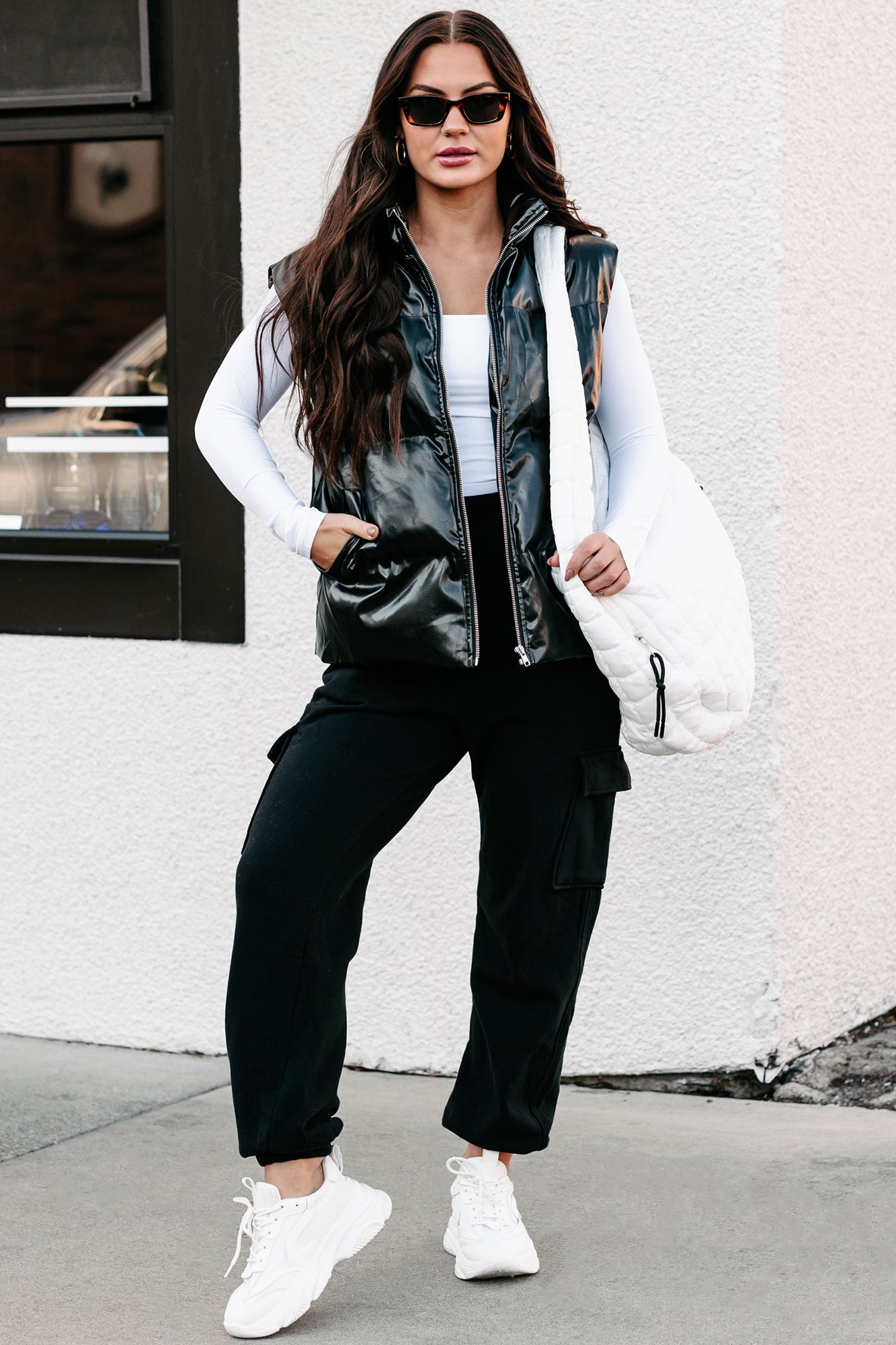 Put You In Your Place Patent Leather Puffer Vest (Black)-The Formal Wear