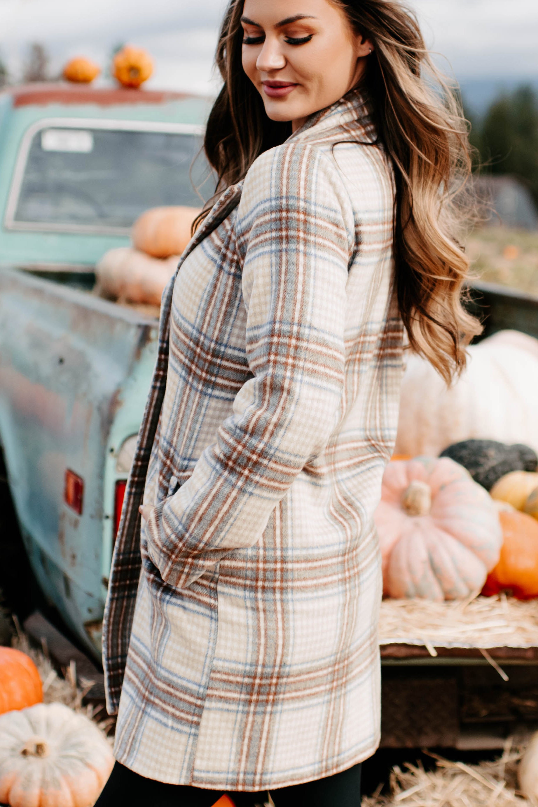 Moves Ahead Plaid Coat (Tan/Brown/Denim)-The Formal Wear