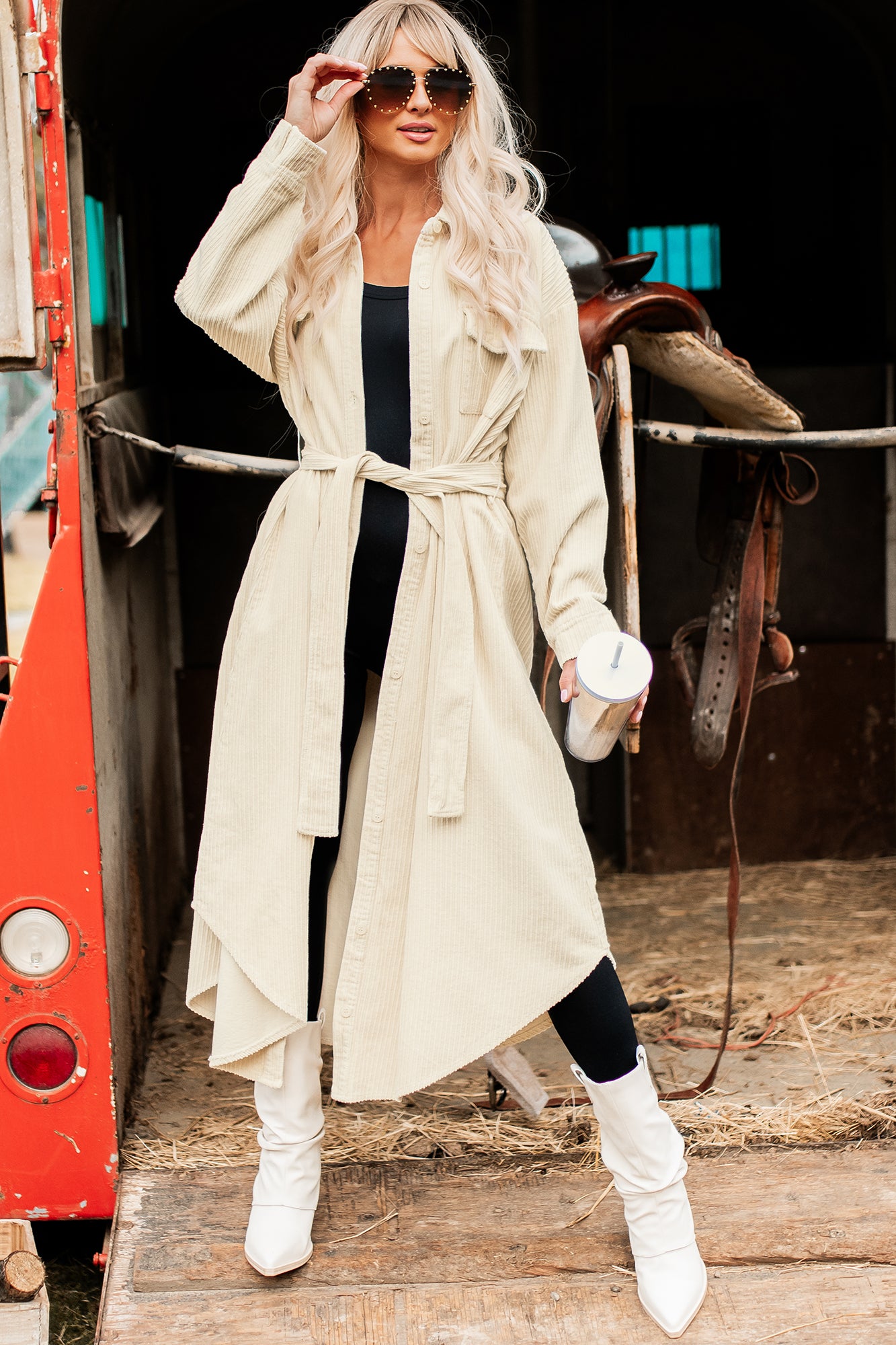 Autumn In The City Corduroy Duster (Cream)-The Formal Wear