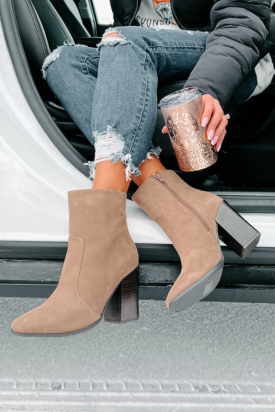 Extra Bossy Faux Suede Booties (Taupe)-The Formal Wear