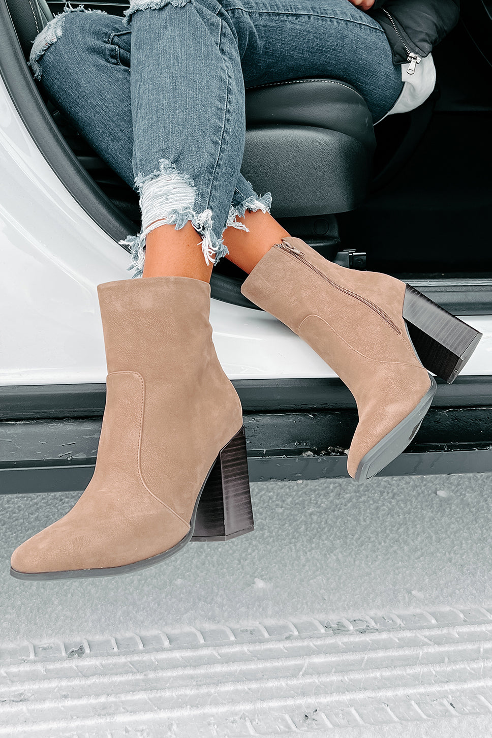 Extra Bossy Faux Suede Booties (Taupe)-The Formal Wear