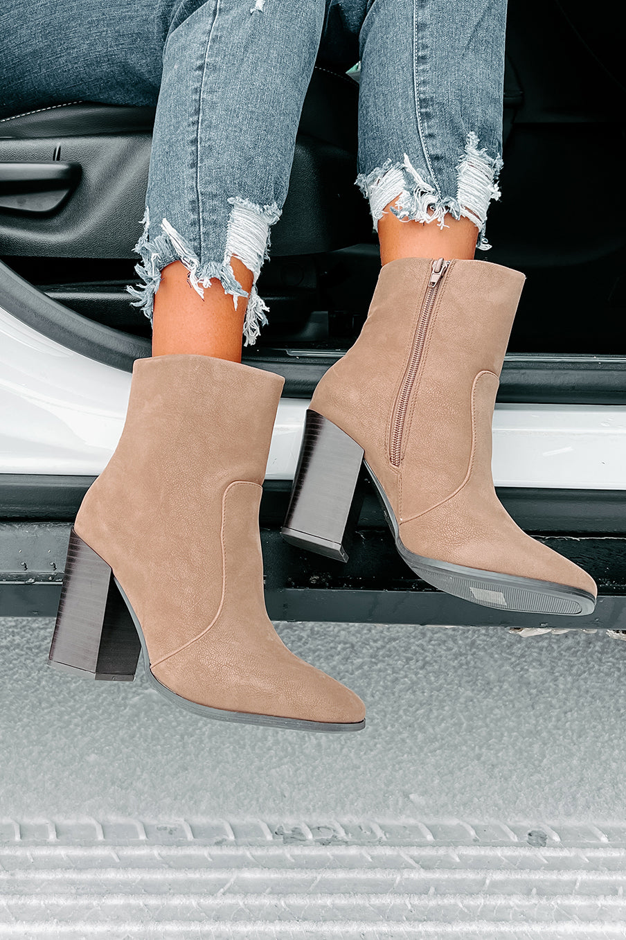 Extra Bossy Faux Suede Booties (Taupe)-The Formal Wear
