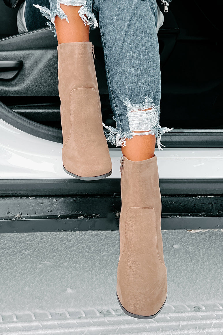 Extra Bossy Faux Suede Booties (Taupe)-The Formal Wear