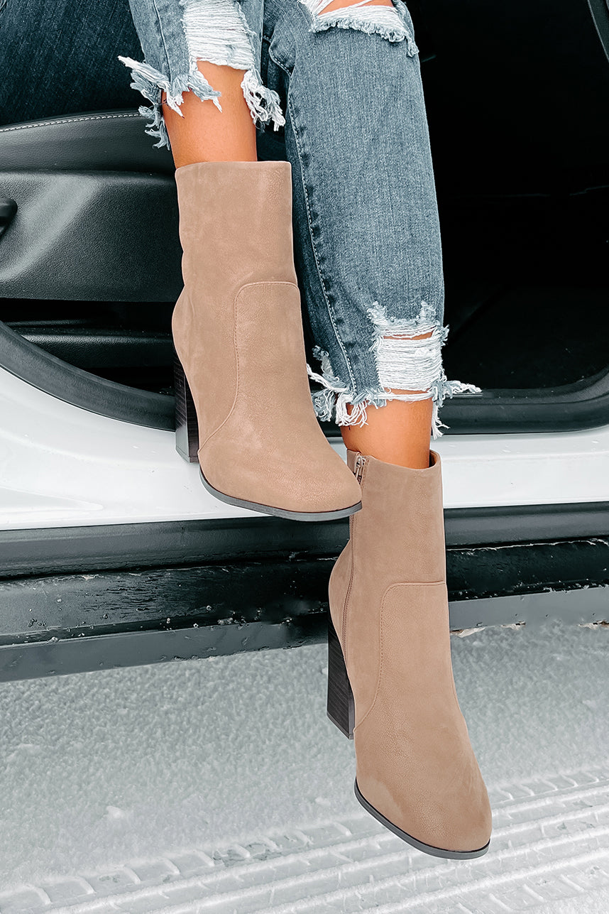 Extra Bossy Faux Suede Booties (Taupe)-The Formal Wear
