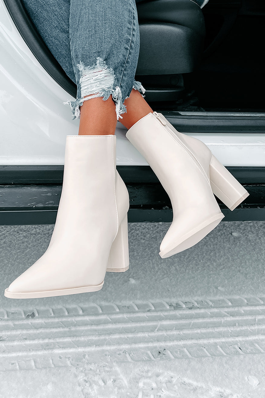 Obsession Game Pointed Toe Bootie (Off White)-The Formal Wear