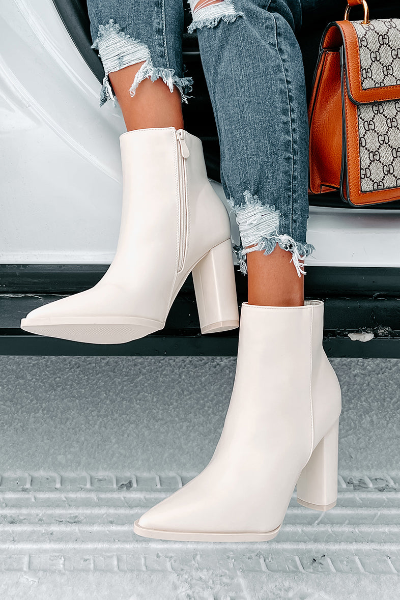 Obsession Game Pointed Toe Bootie (Off White)-The Formal Wear