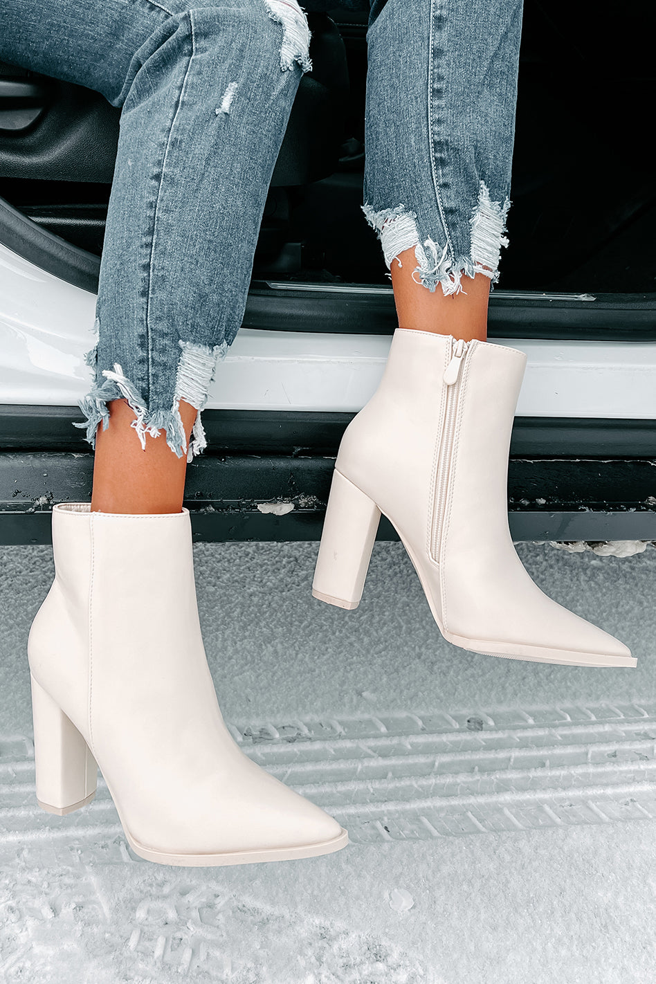 Obsession Game Pointed Toe Bootie (Off White)-The Formal Wear