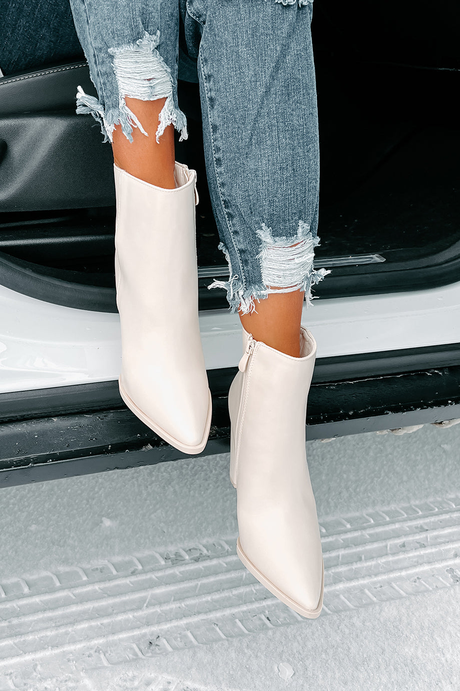 Obsession Game Pointed Toe Bootie (Off White)-The Formal Wear