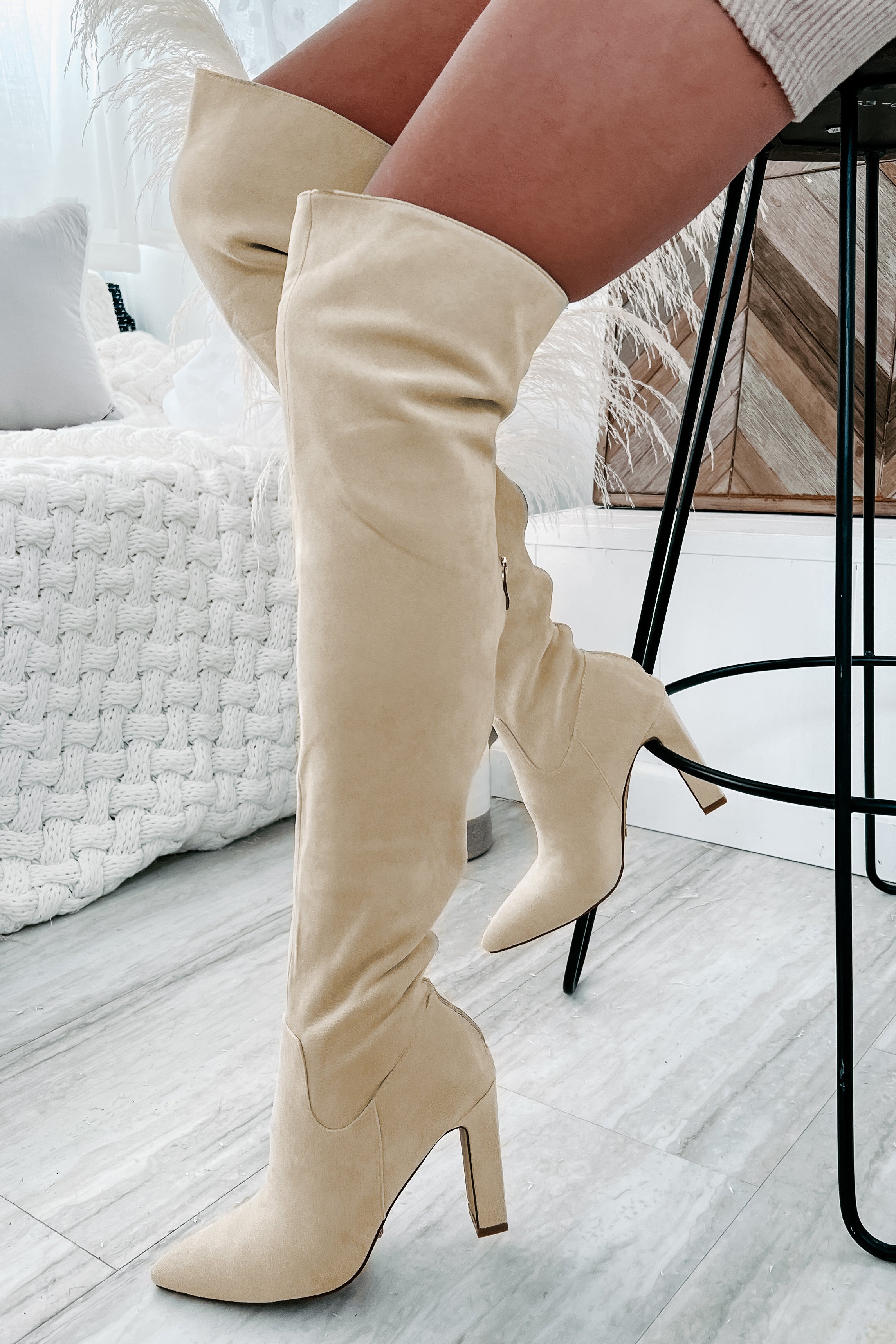 Aaliyah Faux Suede Over The Knee Billini Boots (Cream Suede)-The Formal Wear