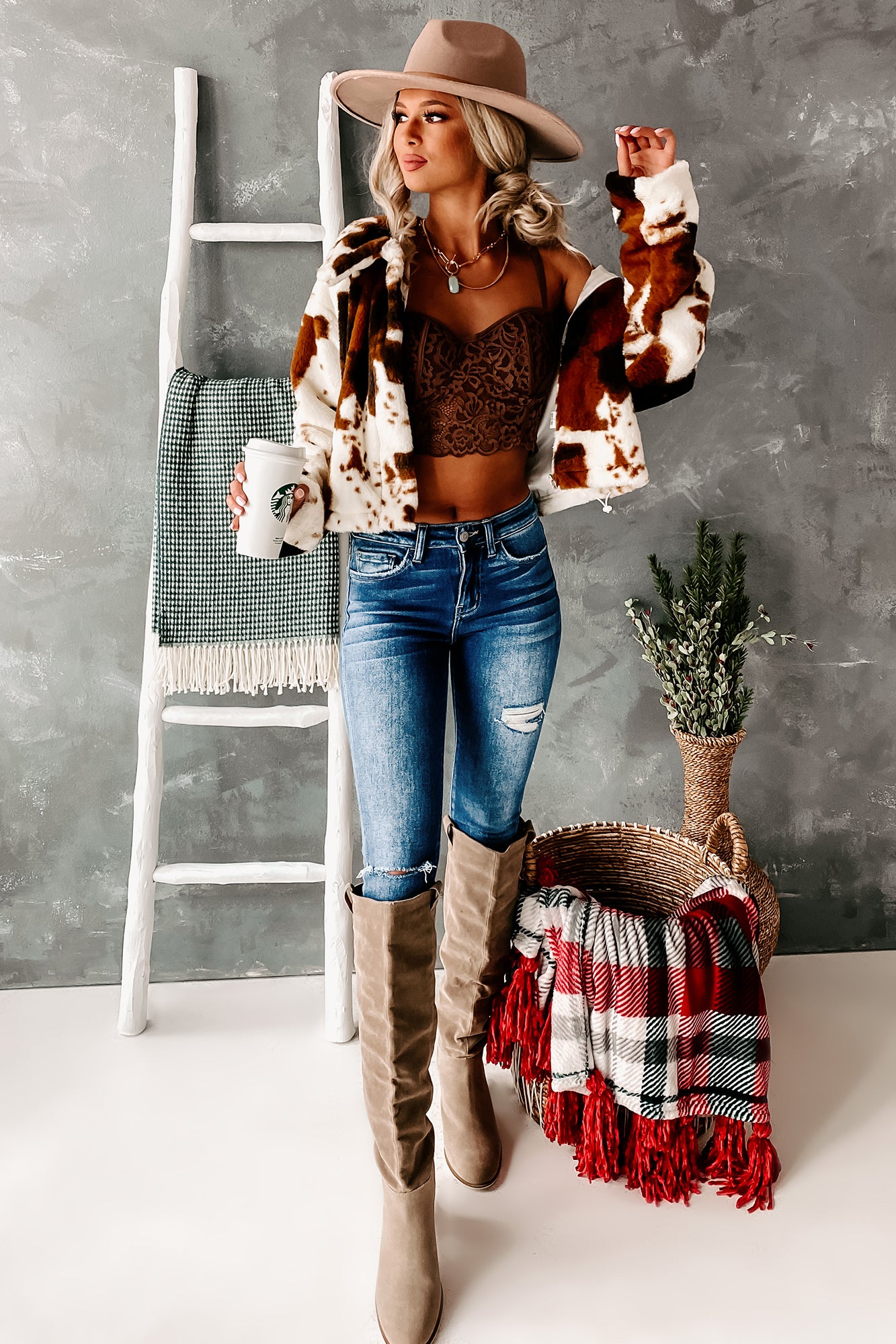 Cowgirl Chic Cropped Cow Print Jacket (Brown)-The Formal Wear